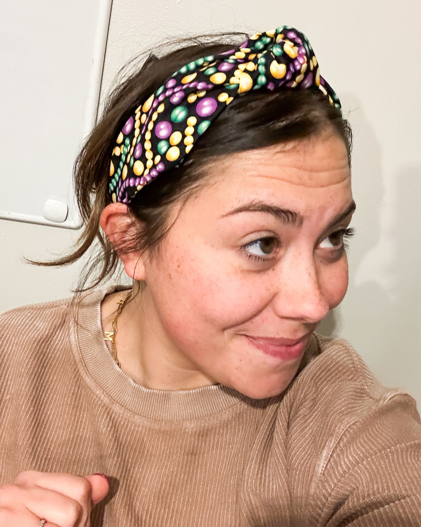 Mardi Gras Top Knot Fabric Headbands | beads | Cute Headband | Chunky | Fluer de Lis Styles | Comfy Headband | NOLA