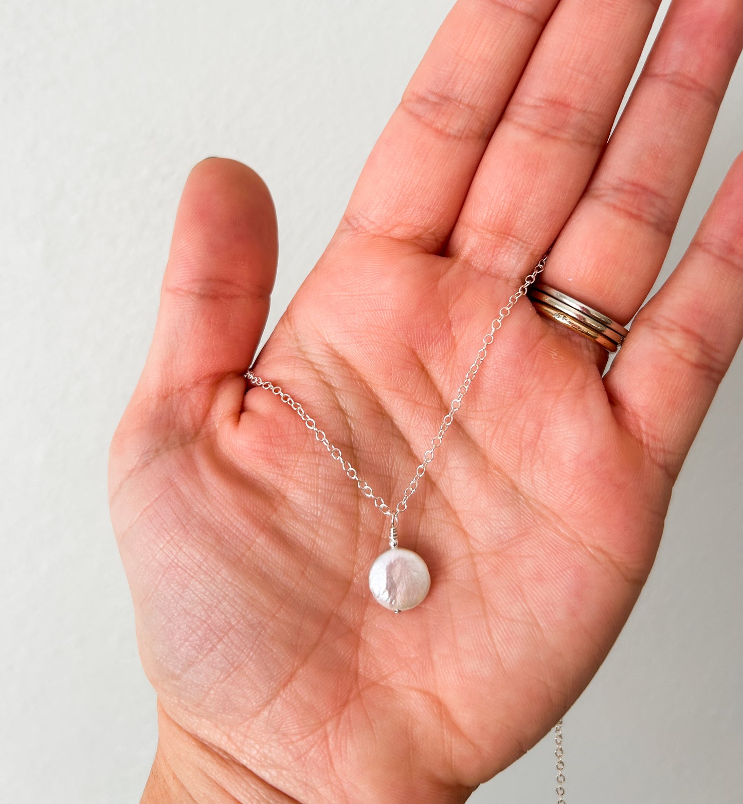 Dainty Coin Pearl Sterling Silver Drop Necklace | 18 inches