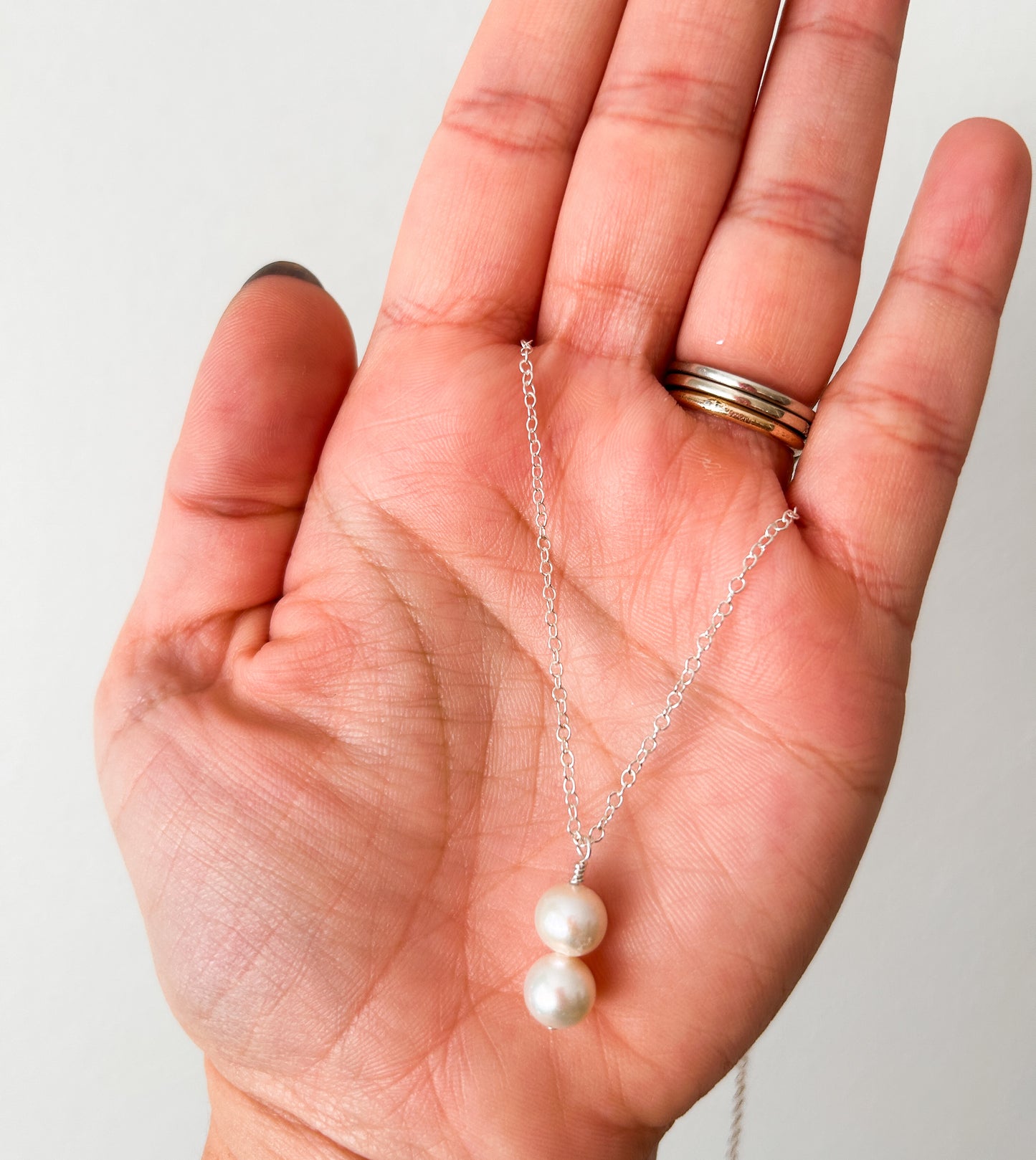 Sterling Silver 2 Pearl Drop Necklace | 18 inches