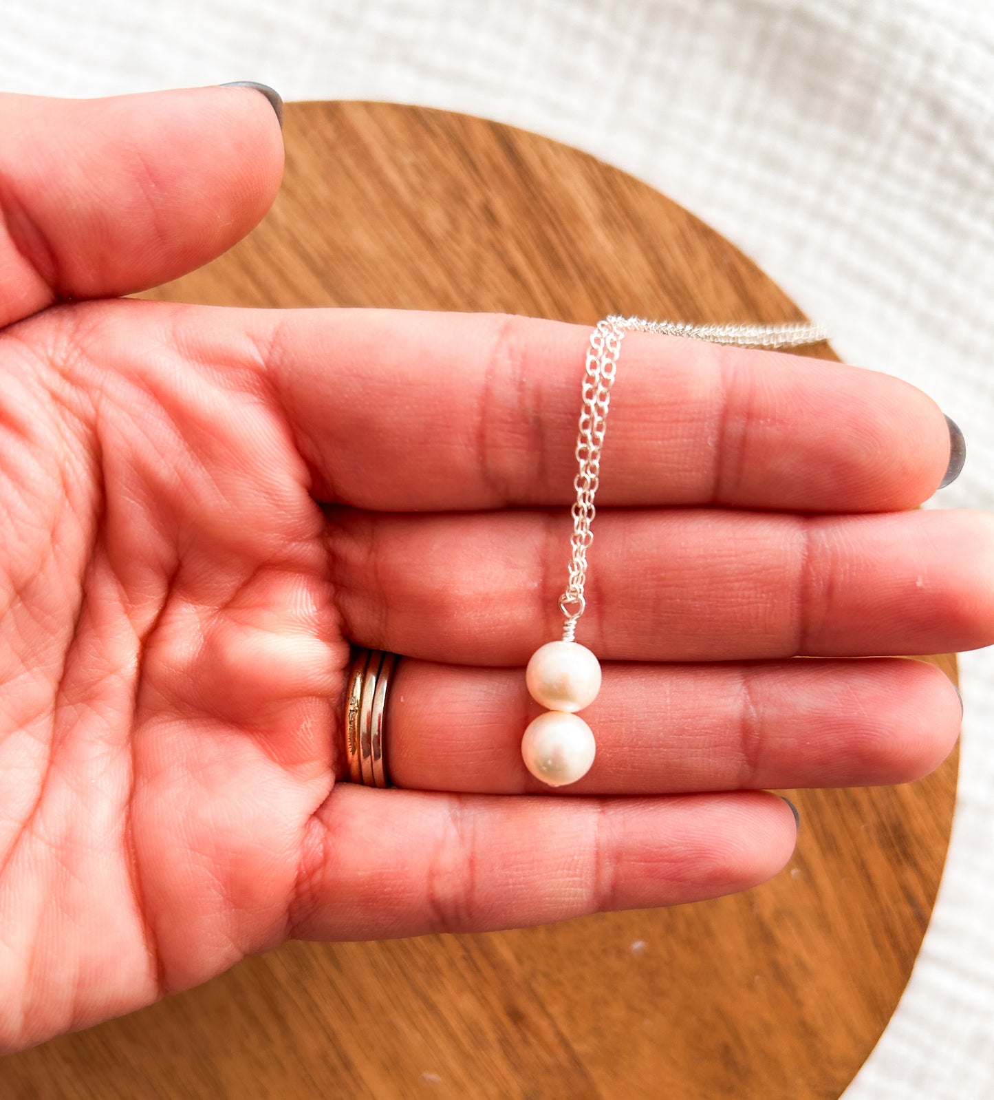 Sterling Silver 2 Pearl Drop Necklace | 18 inches