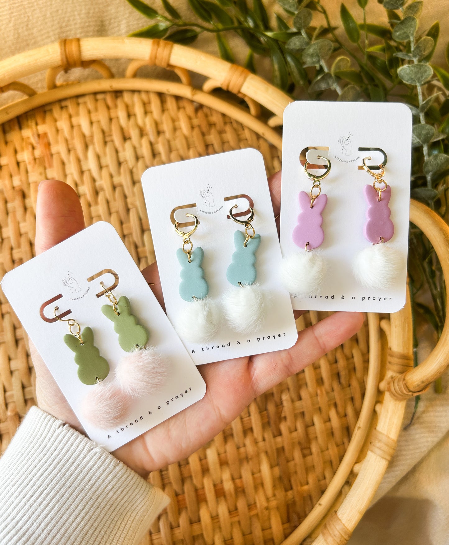 Bunny Tail Fluffy Earrings – Adorable Easter Clay Jewelry, Lightweight & Trendy