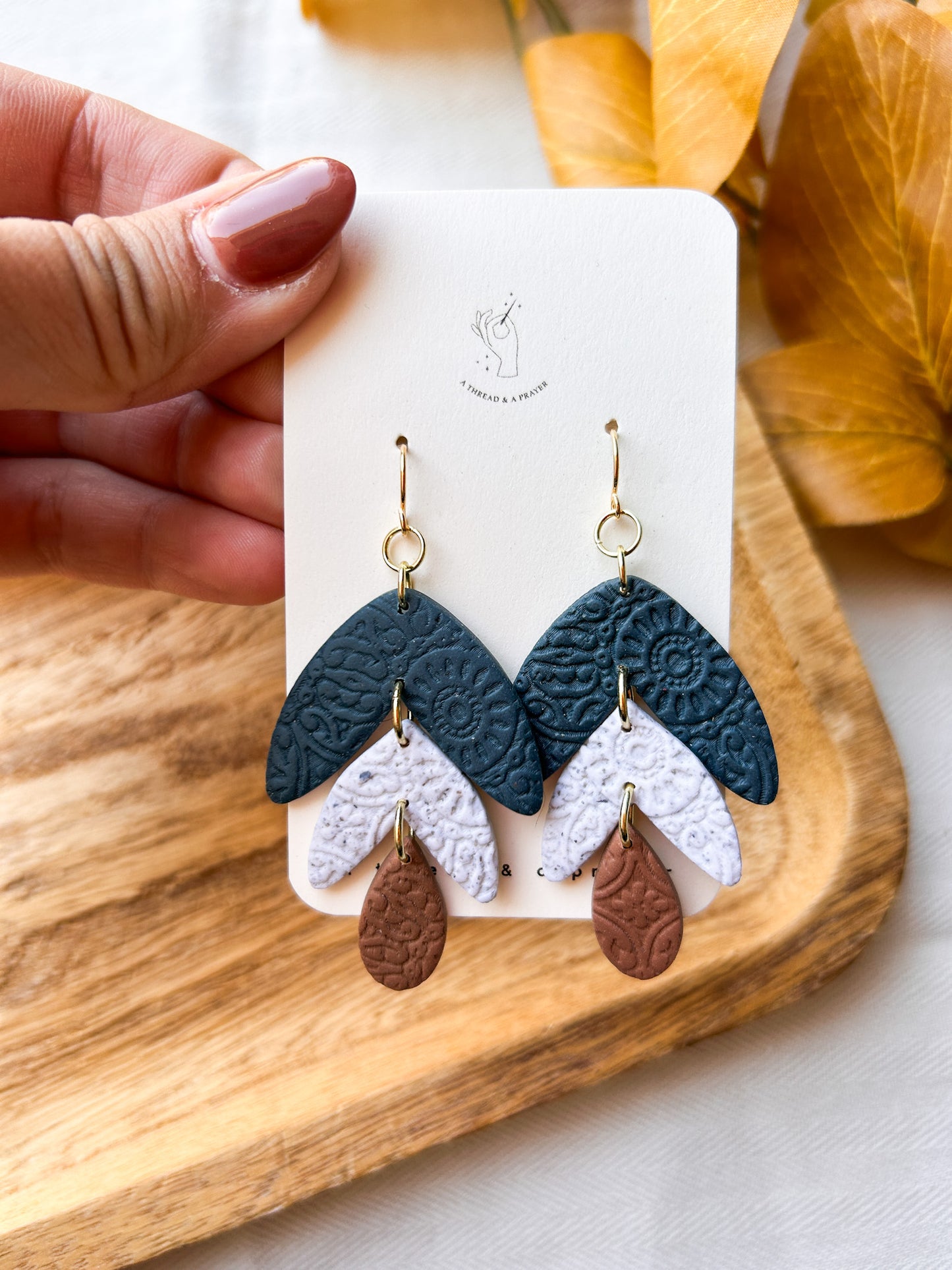 Trendy, Tiered and Textured Clay Earrings | Fall Fashion | Autumn Earrings | Statement Earrings | Lightweight