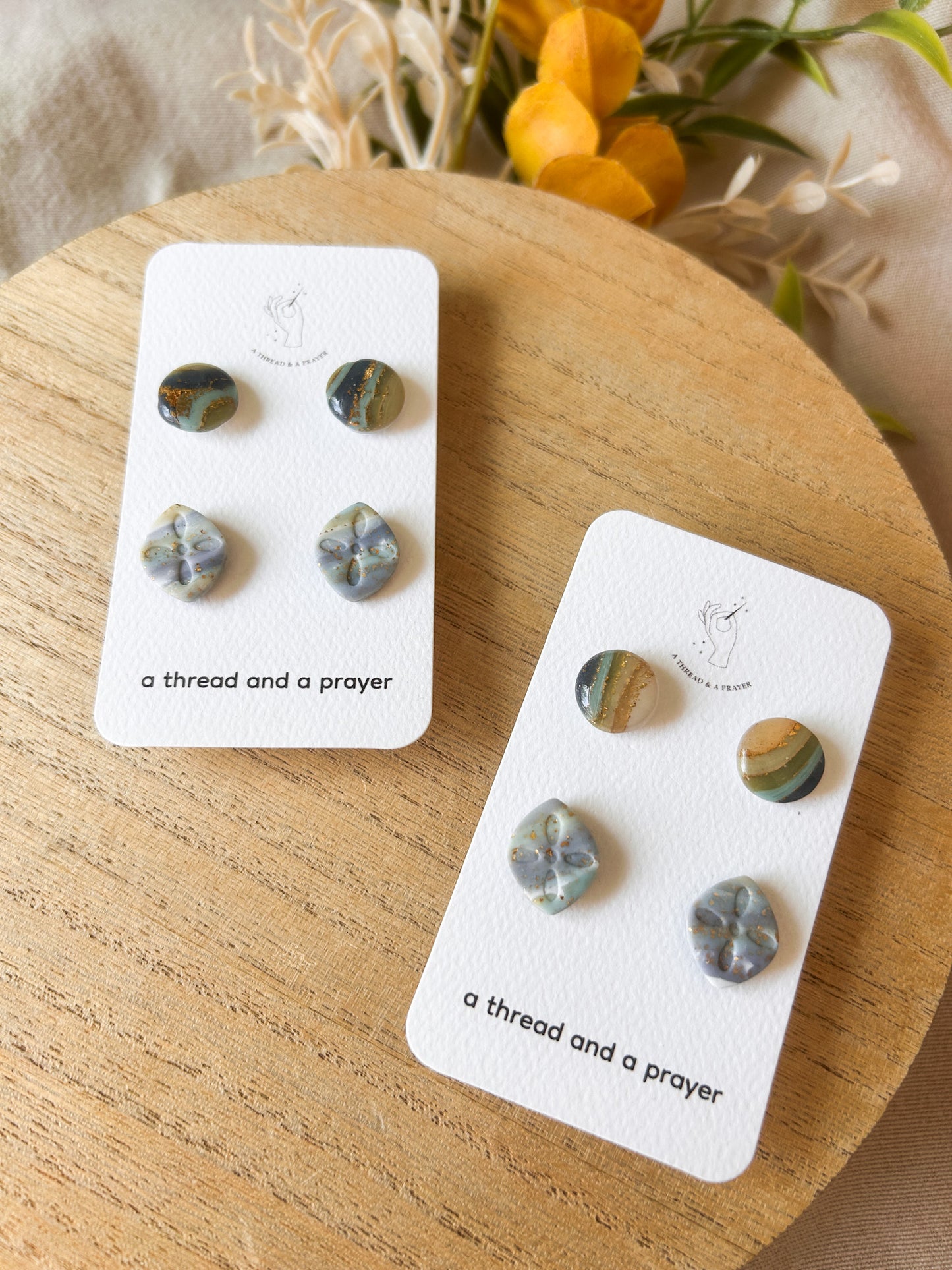 Marble Stud Pack Earrings | Fall Studs | Autumn | Titanium | Unique