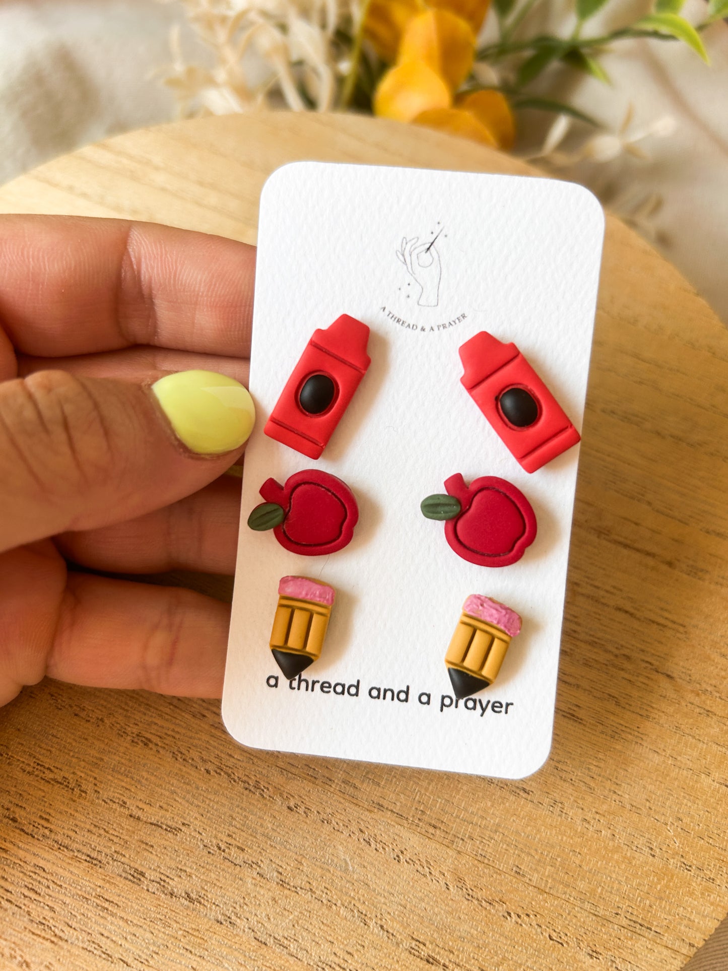 Back to School Stud Earrings | Fall Studs | Autumn | Titanium | Apples, School Bus, Crayons, Pencils