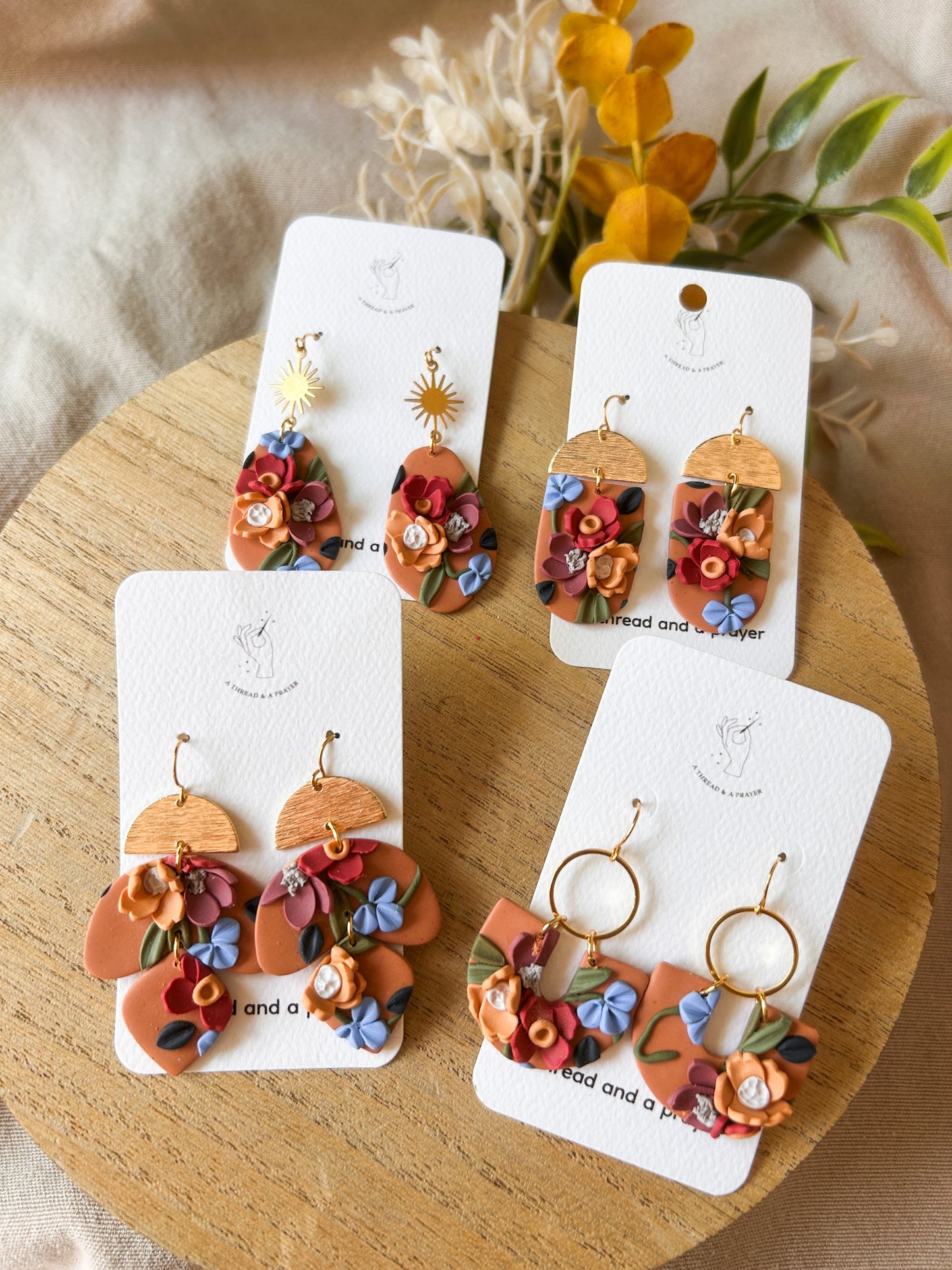 Autumn Garden Floral Earrings - Orange Base | Dainty Flower Earrings | Trendy Styles | Lightweight | Autumn