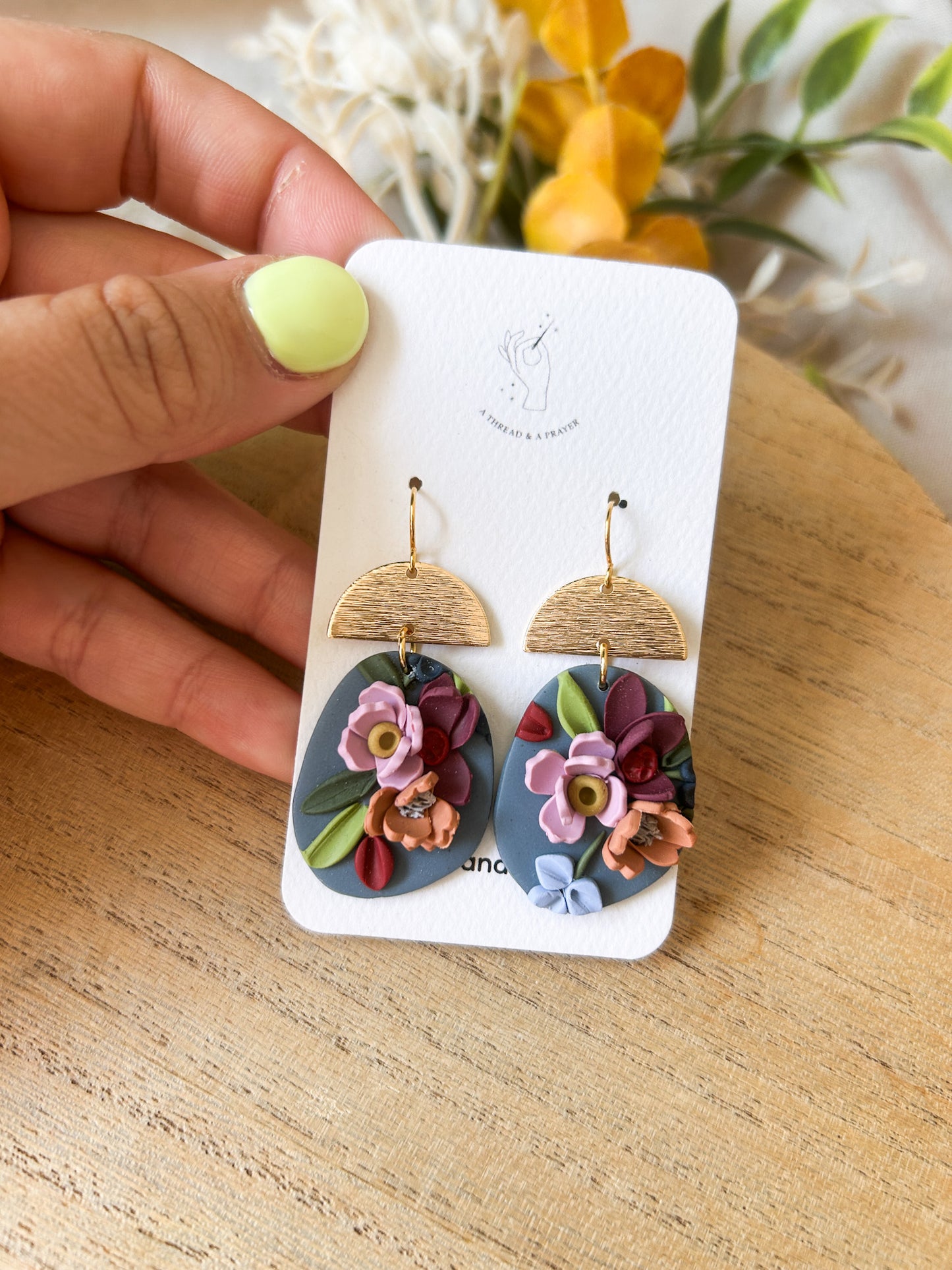 Autumn Garden Floral Earrings - Blue Base | Dainty Flower Earrings | Trendy Styles | Lightweight | Autumn