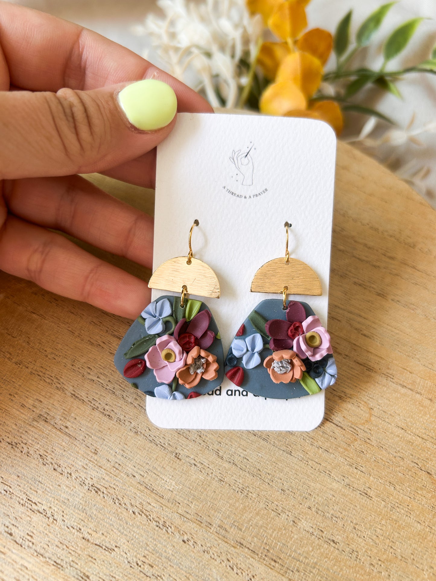 Autumn Garden Floral Earrings - Blue Base | Dainty Flower Earrings | Trendy Styles | Lightweight | Autumn