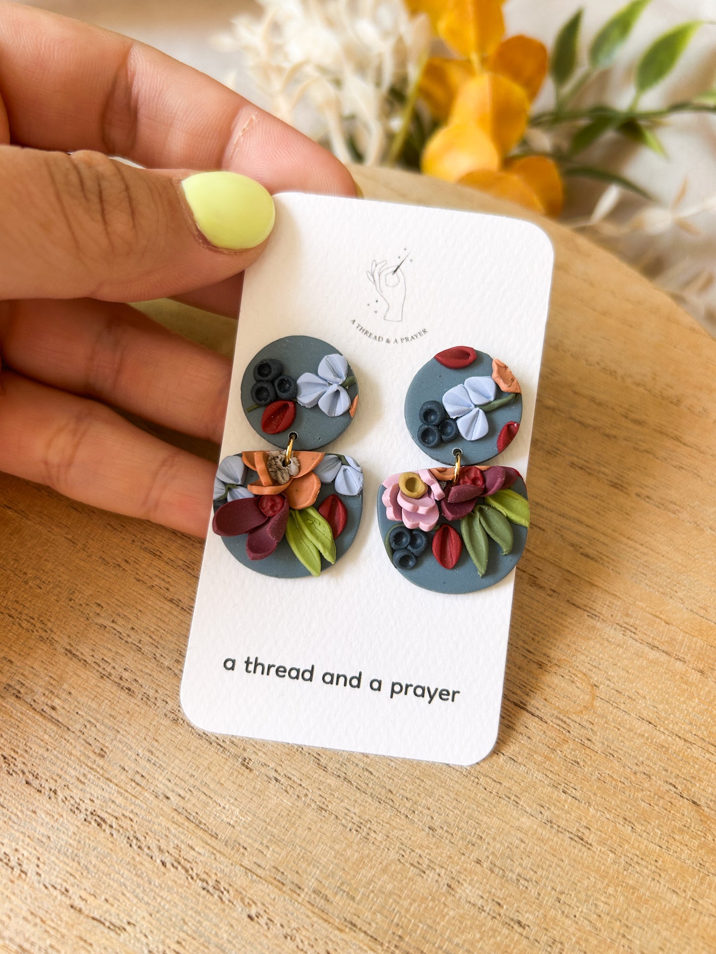 Autumn Garden Floral Earrings - Blue Base | Dainty Flower Earrings | Trendy Styles | Lightweight | Autumn