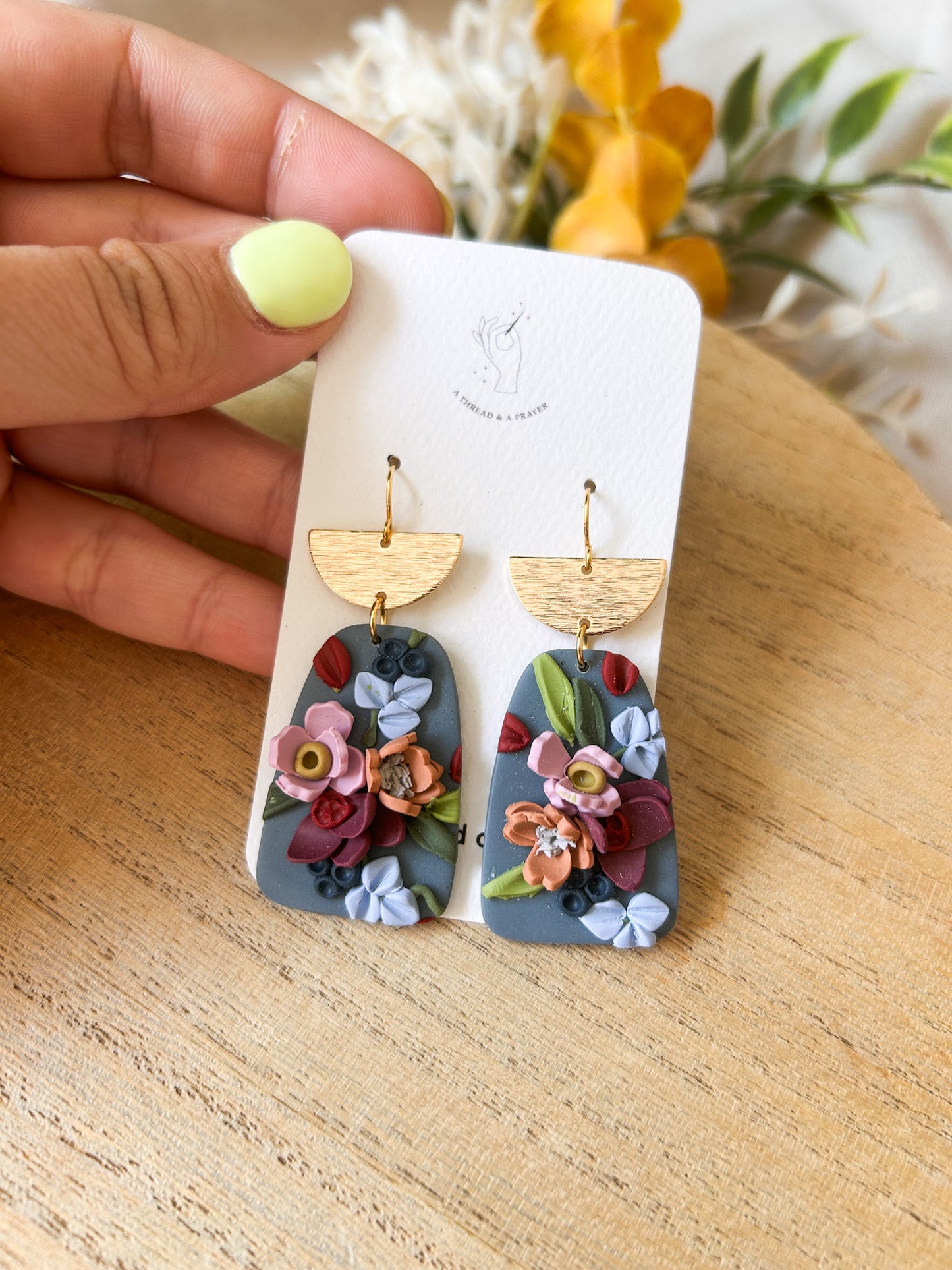 Autumn Garden Floral Earrings - Blue Base | Dainty Flower Earrings | Trendy Styles | Lightweight | Autumn