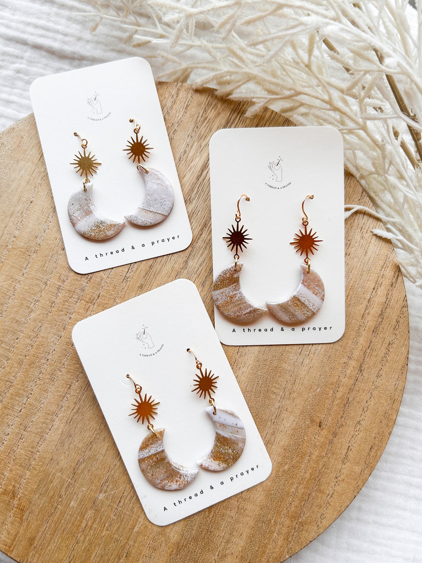 Moonstone Magic Celestial Clay Earrings | Moon Earrings | Titanium | Hypoallergenic | Autumn Color Earrings | Pearl Sheen | Lightweight