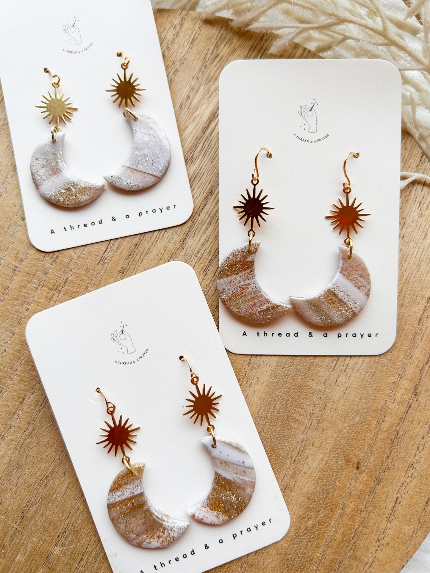 Moonstone Magic Celestial Clay Earrings | Moon Earrings | Titanium | Hypoallergenic | Autumn Color Earrings | Pearl Sheen | Lightweight