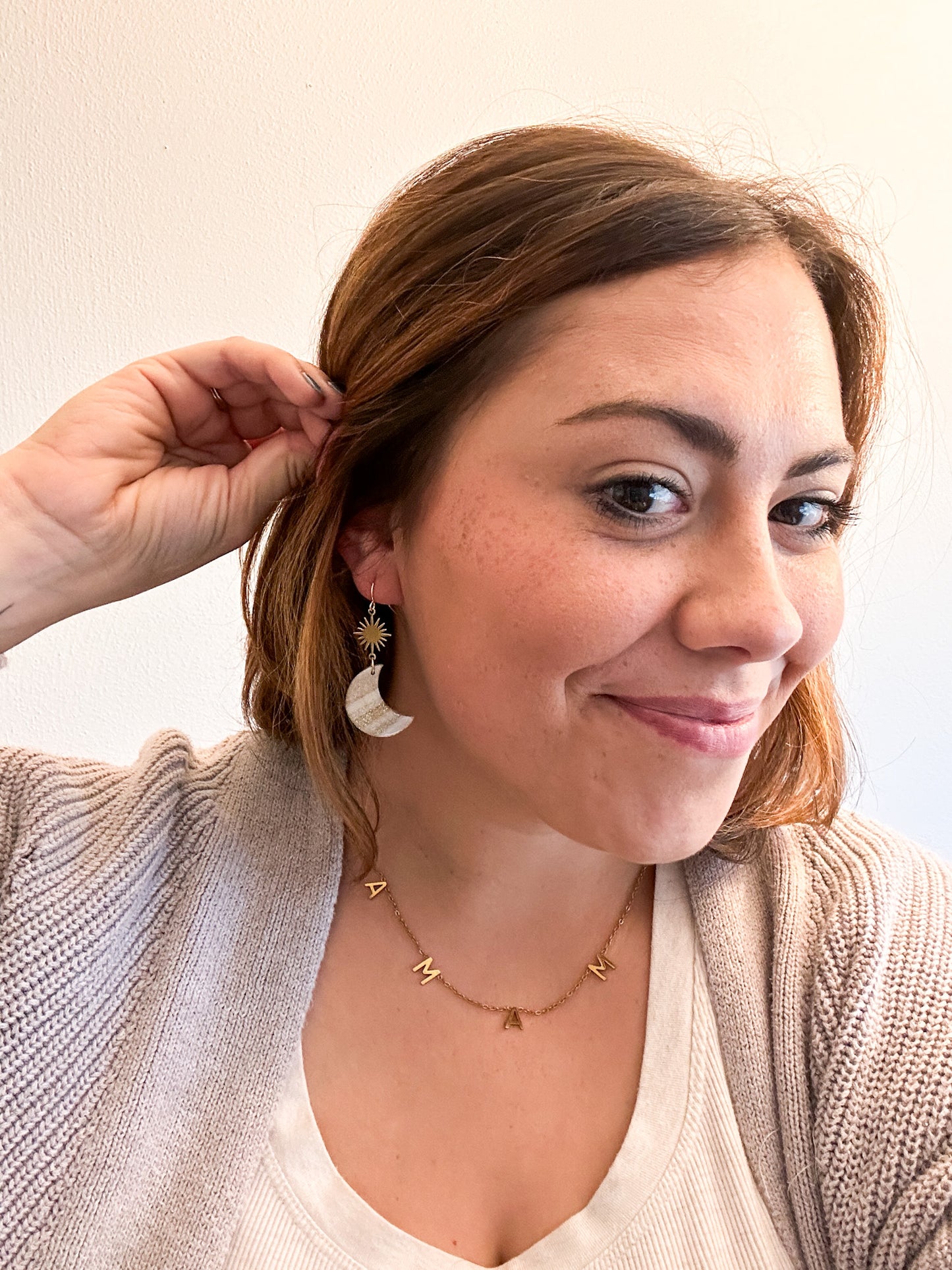 Moonstone Magic Celestial Clay Earrings | Moon Earrings | Titanium | Hypoallergenic | Autumn Color Earrings | Pearl Sheen | Lightweight