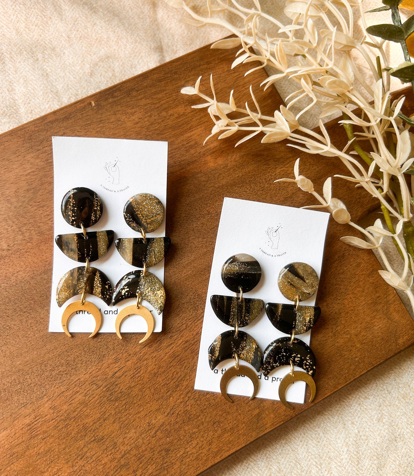 Moon Phases Dark Marble Earrings | Fancy Earrings | Glitter and Shine | Resin Coated Earrings | Lightweight