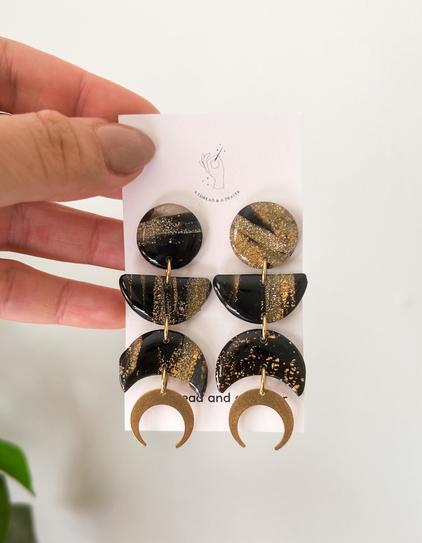 Moon Phases Dark Marble Earrings | Fancy Earrings | Glitter and Shine | Resin Coated Earrings | Lightweight