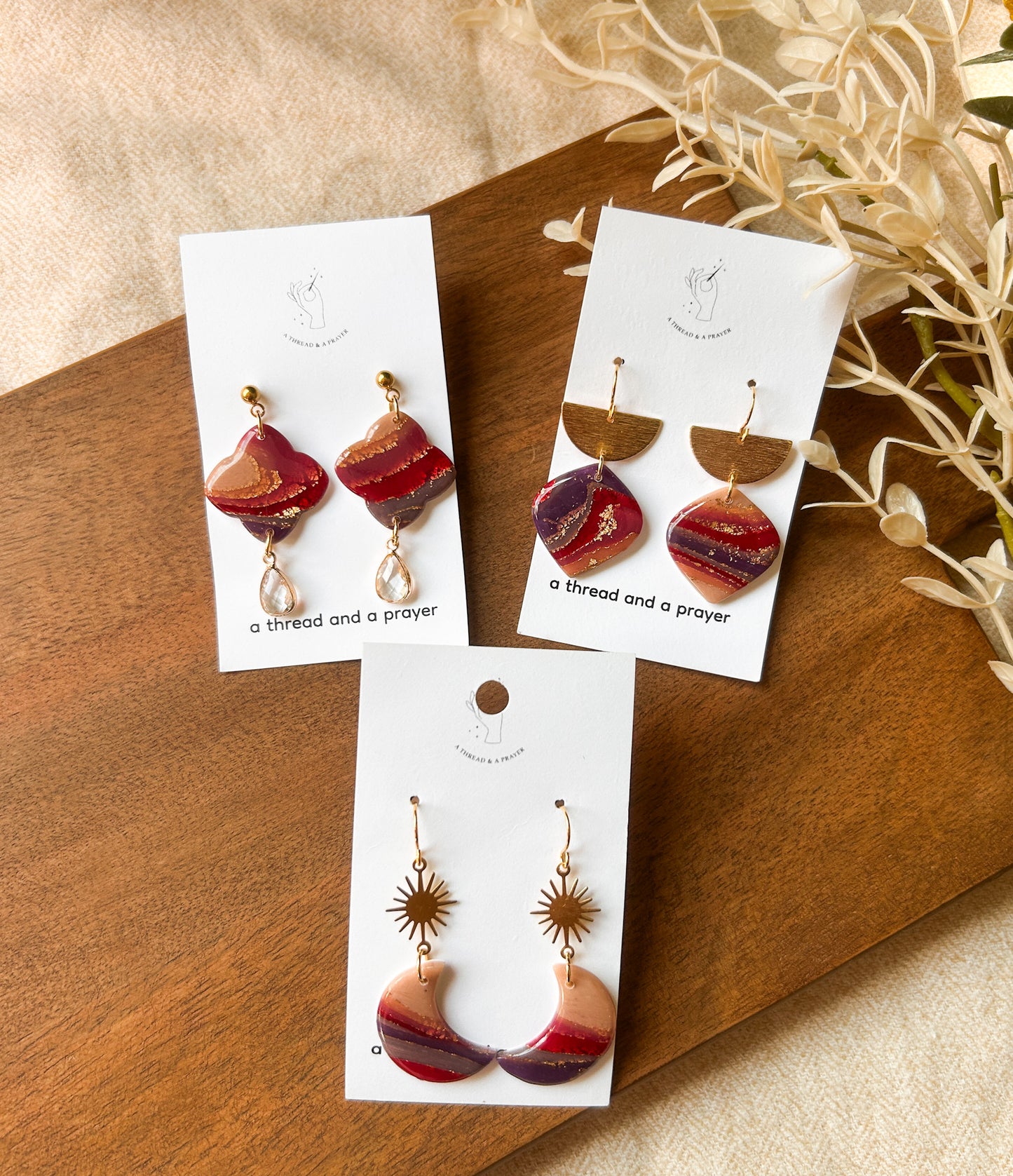 Autumn Colored Marble Clay Earrings | Fancy Earrings | Glitter and Shine | Resin Coated Earrings | Lightweight