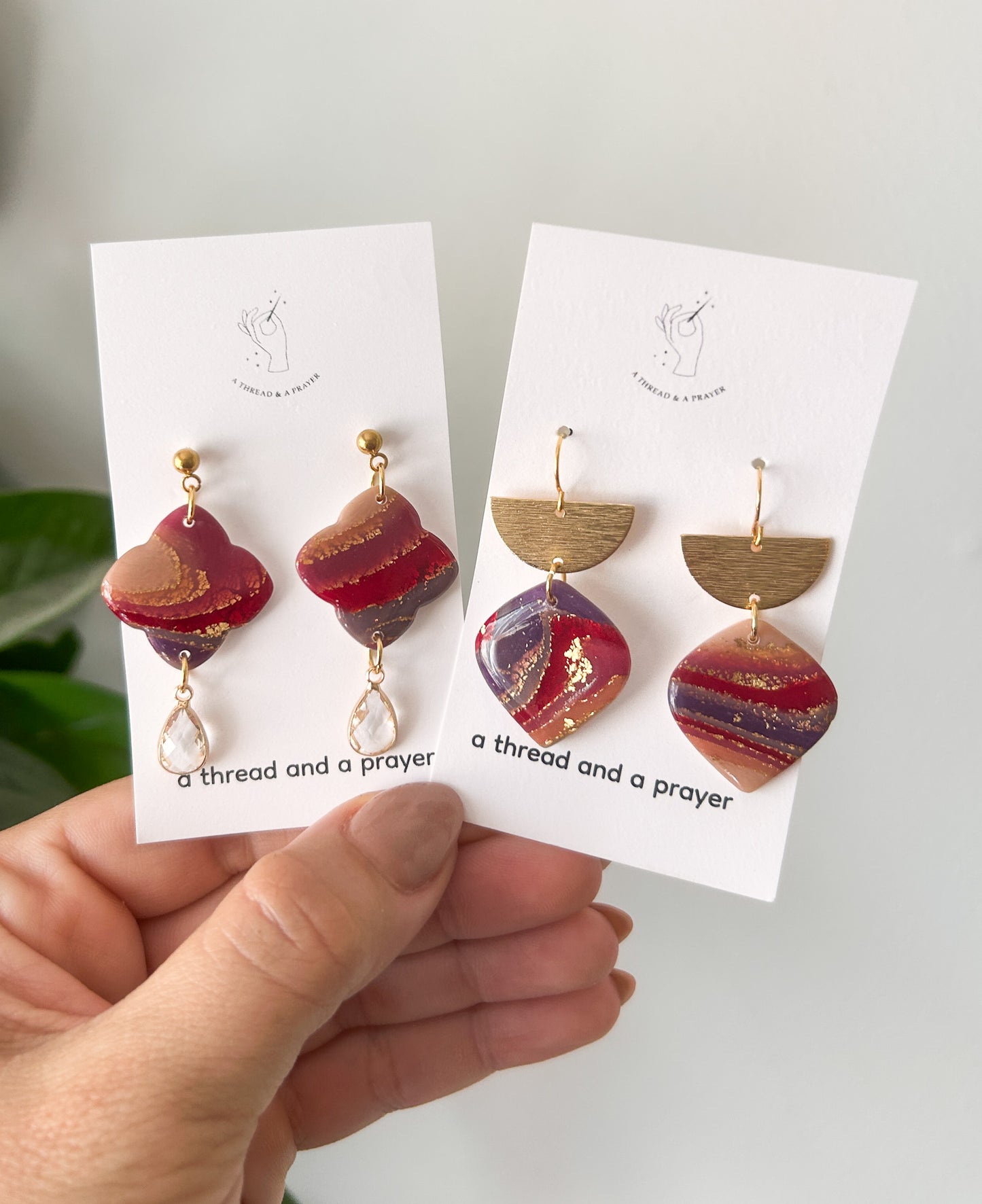 Autumn Colored Marble Clay Earrings | Fancy Earrings | Glitter and Shine | Resin Coated Earrings | Lightweight