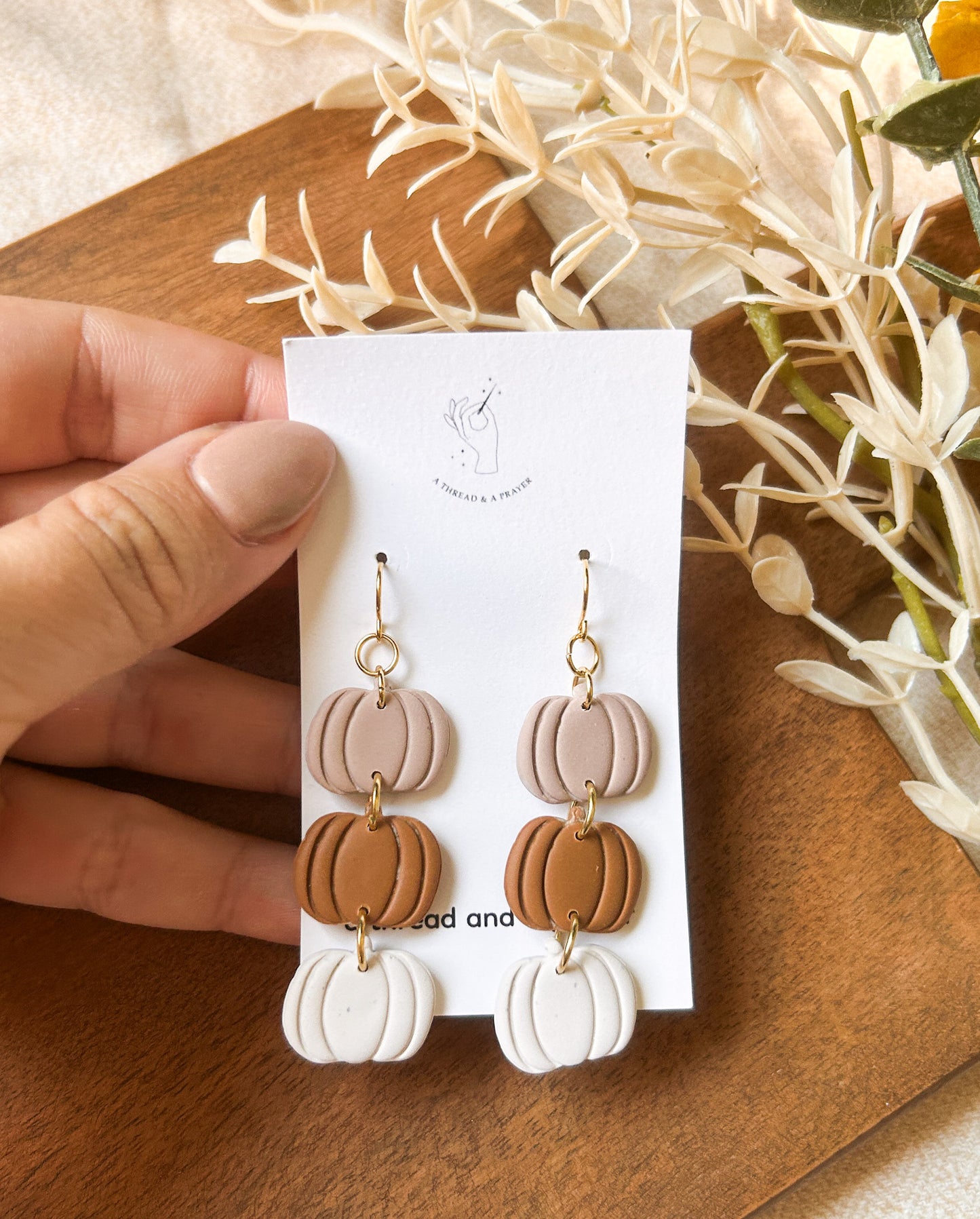 Neutral Color Pumpkin Stack Earrings | Autumn Colors | Fall Earrings | Earth Tones | Dainty Earrings | Lightweight