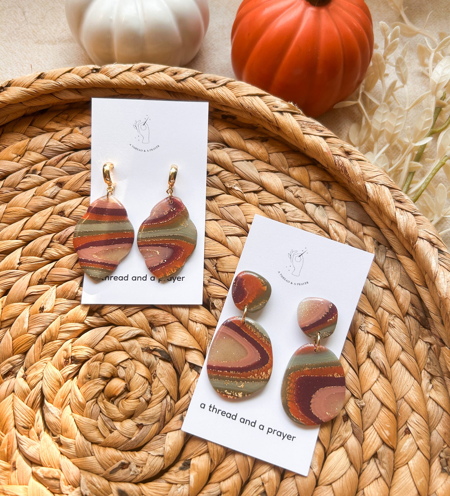 Autumn Theme Marble Earrings | Resin Coated Earrings | Lightweight