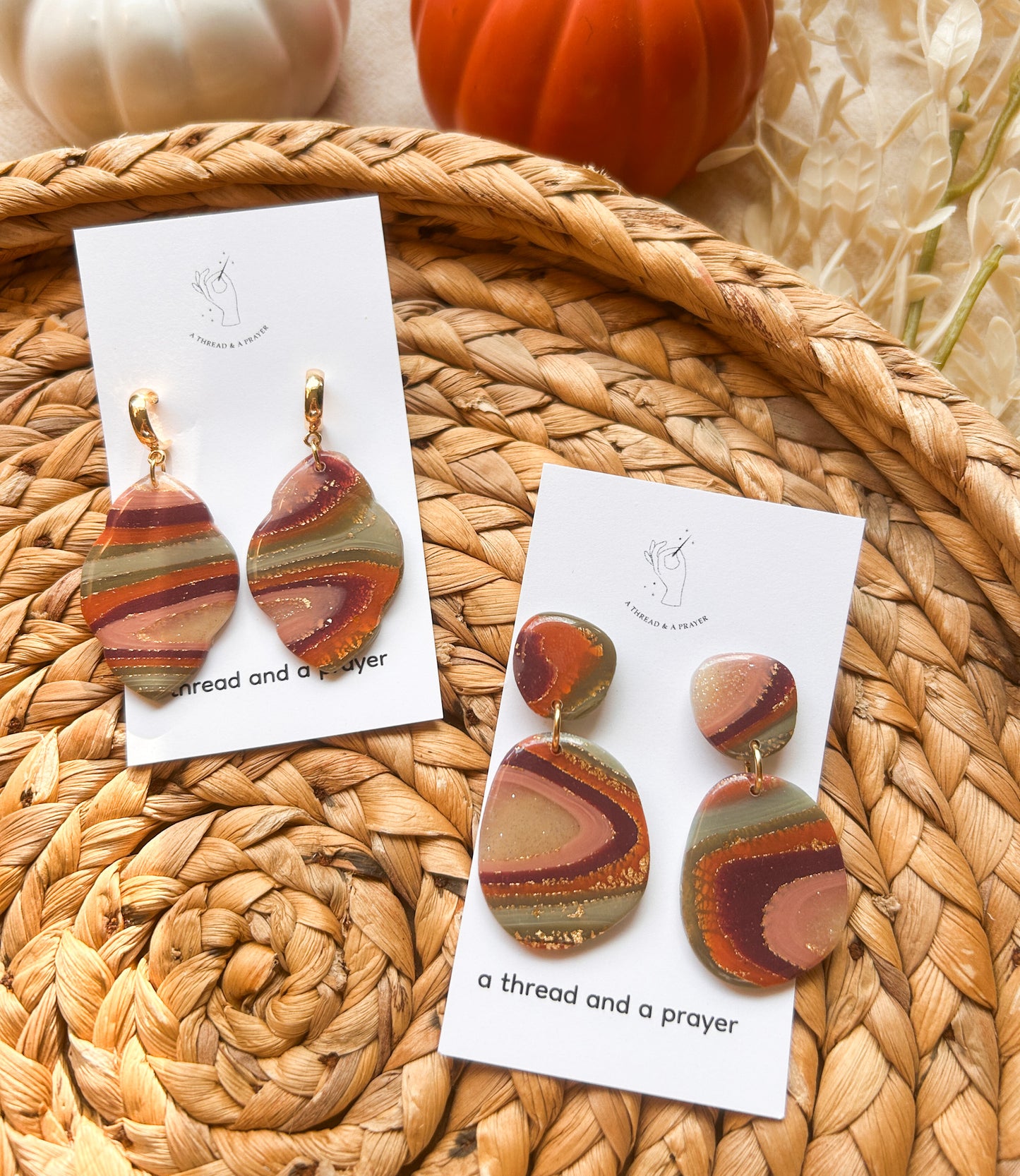 Autumn Theme Marble Earrings | Resin Coated Earrings | Lightweight