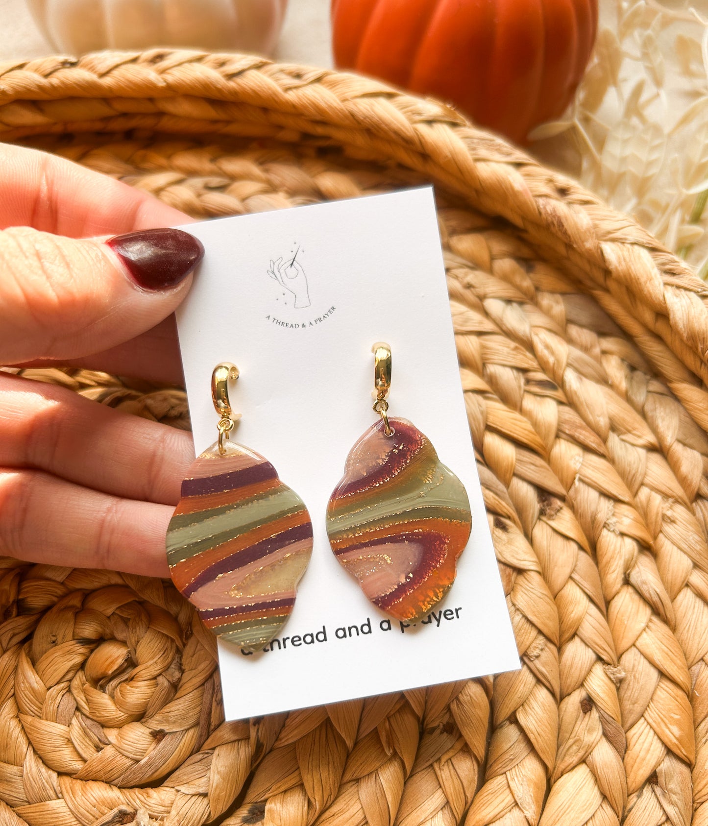 Autumn Theme Marble Earrings | Resin Coated Earrings | Lightweight