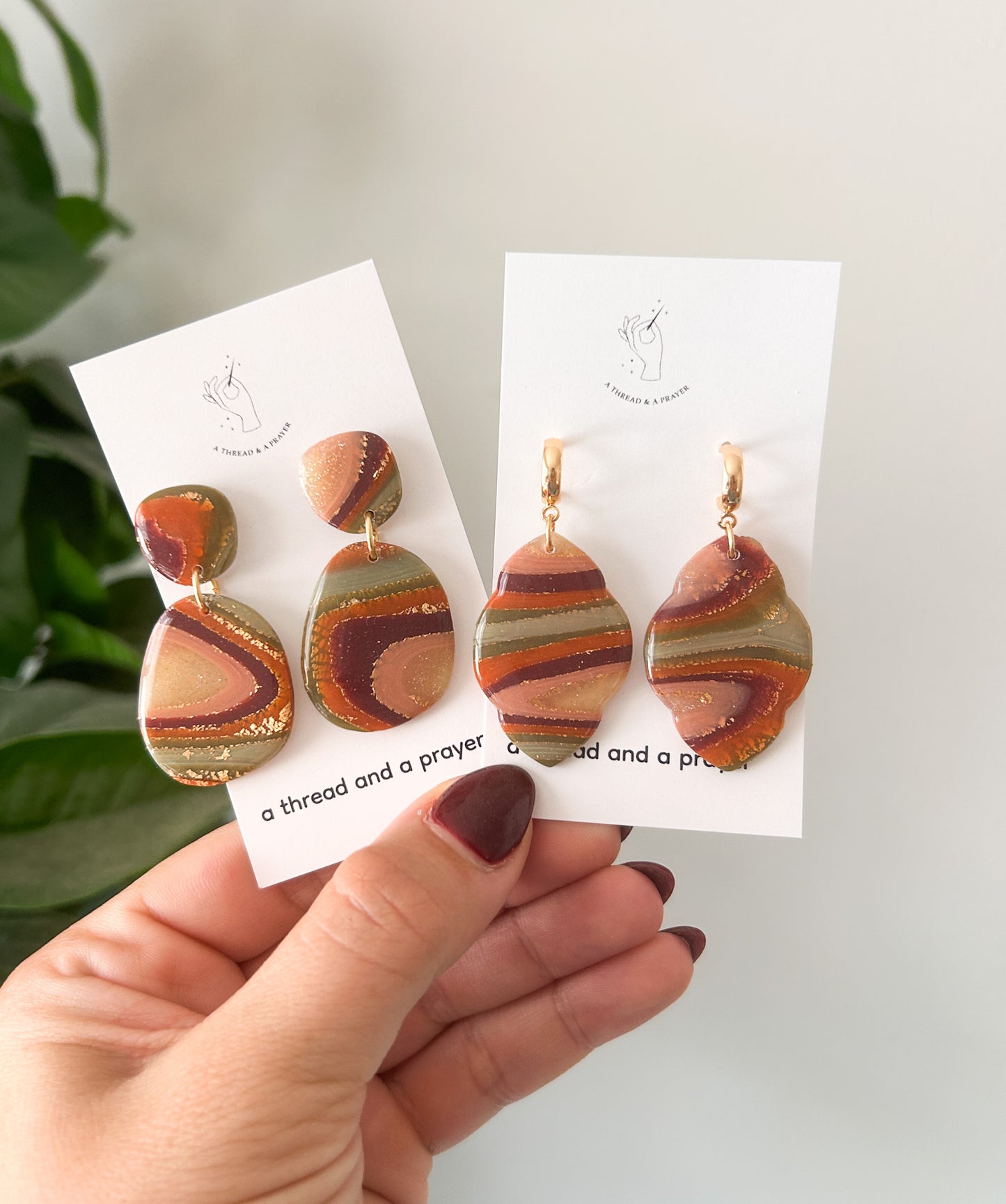 Autumn Theme Marble Earrings | Resin Coated Earrings | Lightweight