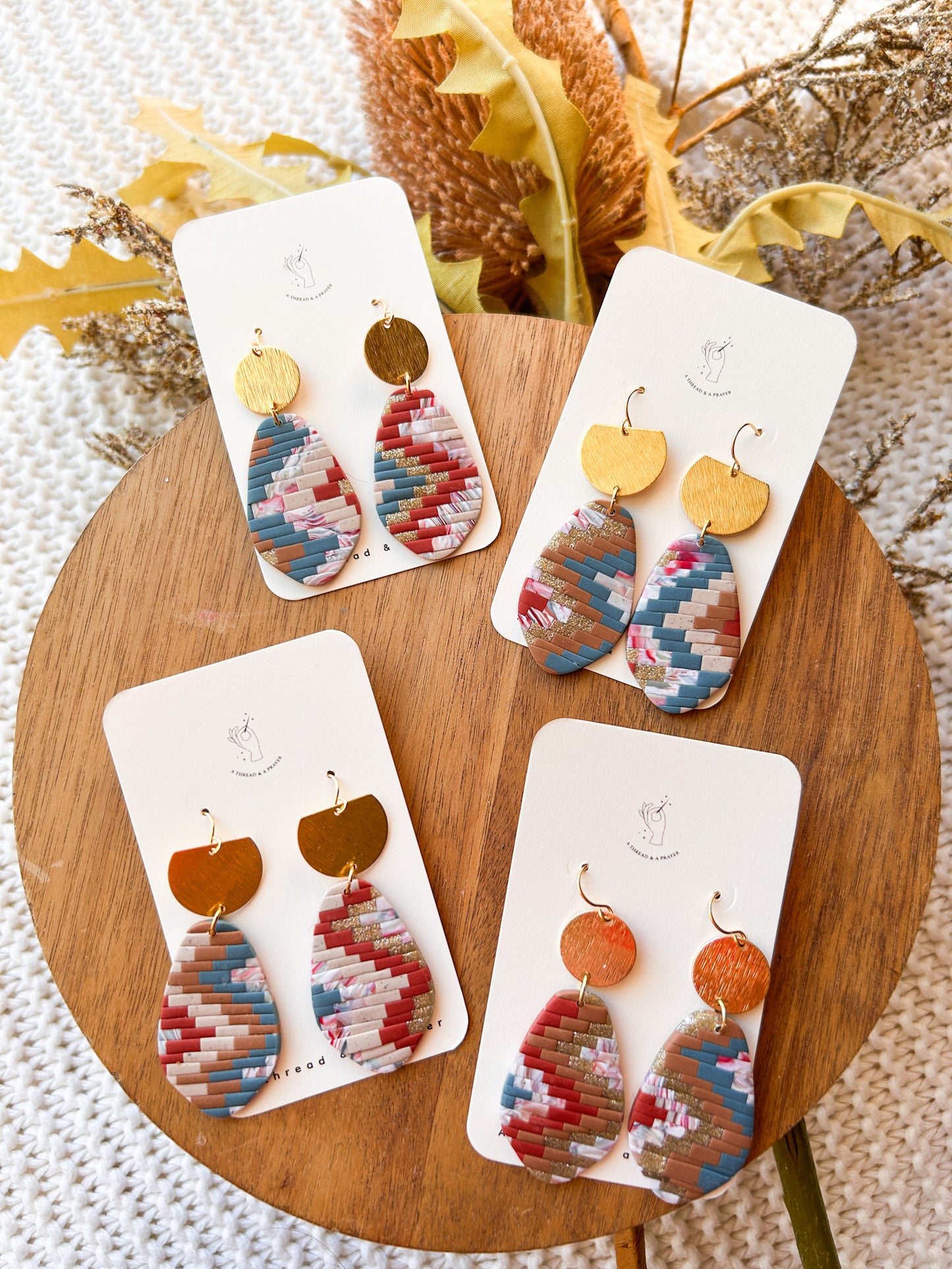 Set 2 | Boho Brick Quilt Vibes Earrings | Brick Pattern | Statement Earrings | Dangle Earrings | Everyday Wear | Lightweight