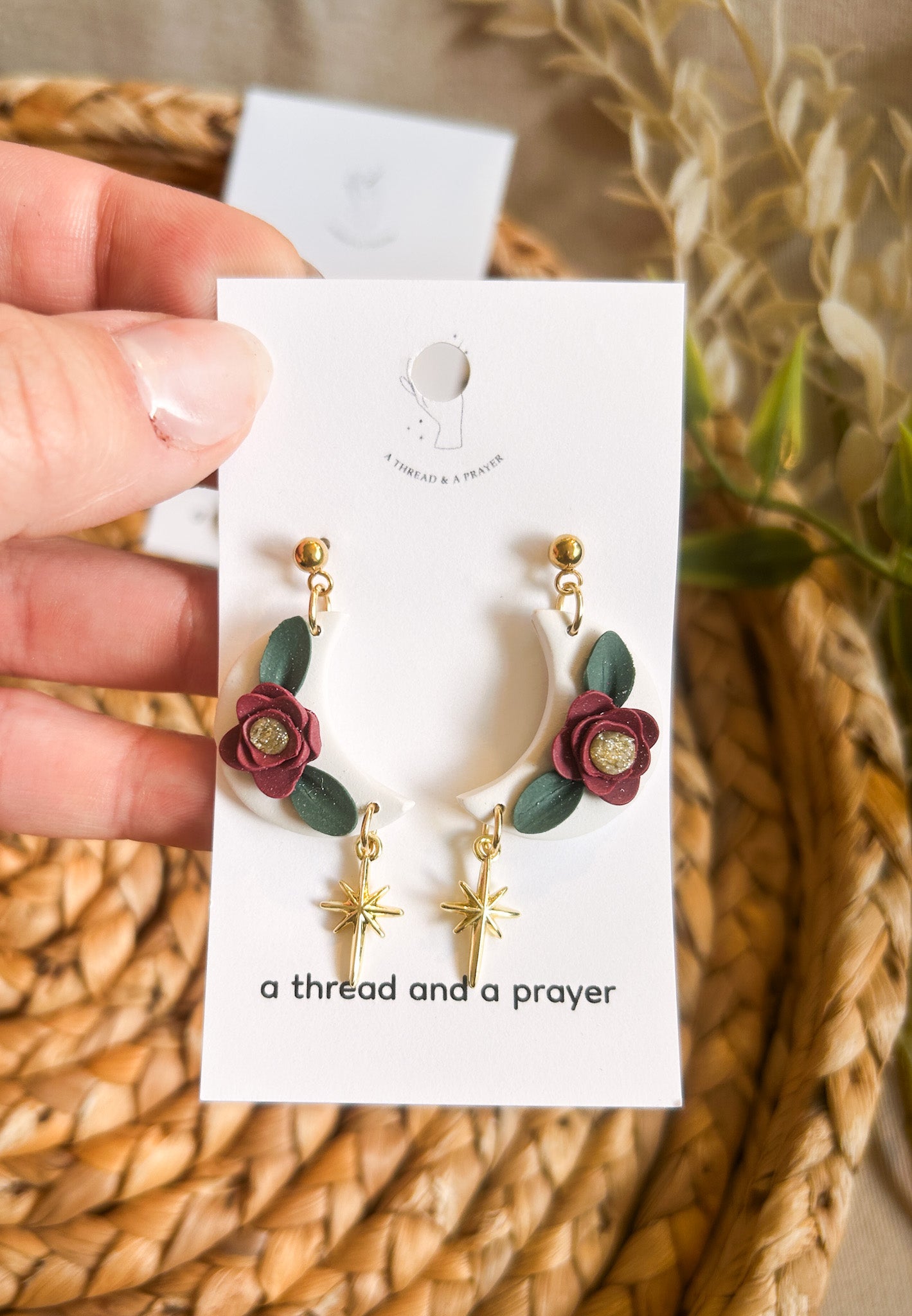 Floral Moon Winter Clay Earrings | Flower Design | Wintery Styles