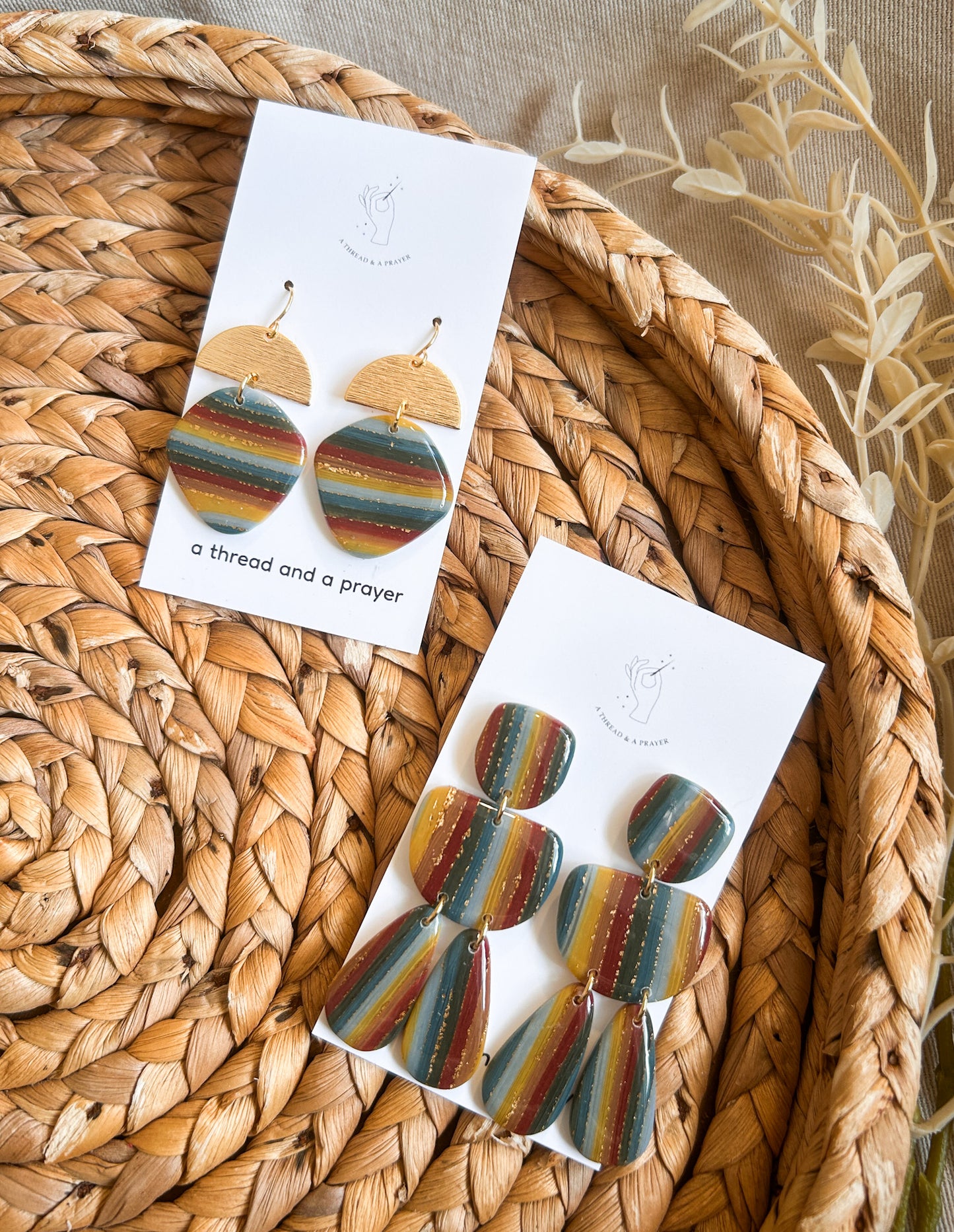 Striped Funky Clay Earrings | Muted Rainbow Vibes | Resin