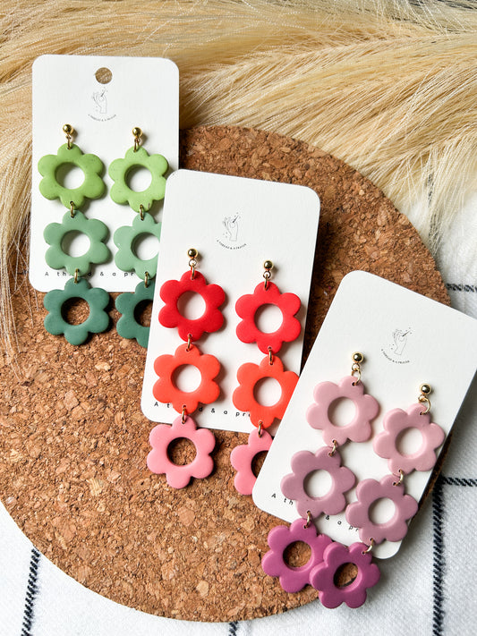 Clay Bloom Danglers | Spring Fashion | Spring Color | Long Floral Dangles | Lightweight | Springy