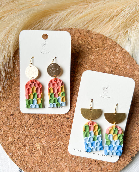 Dragon Scale Style Clay Design Dangles in Spring Pastels | Boho Inspired | Spring Fashion | Artistic | Pushed Clay Style