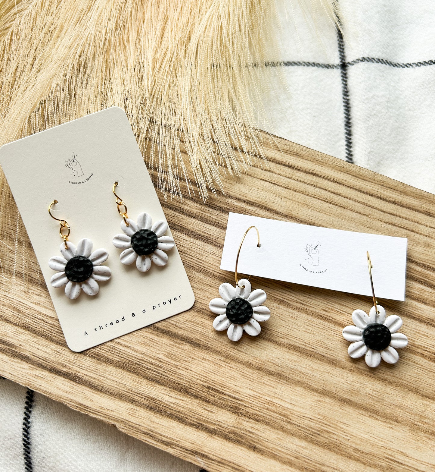 Neutral Daisy Fun Clay Blossoms: Handmade Spring Earrings