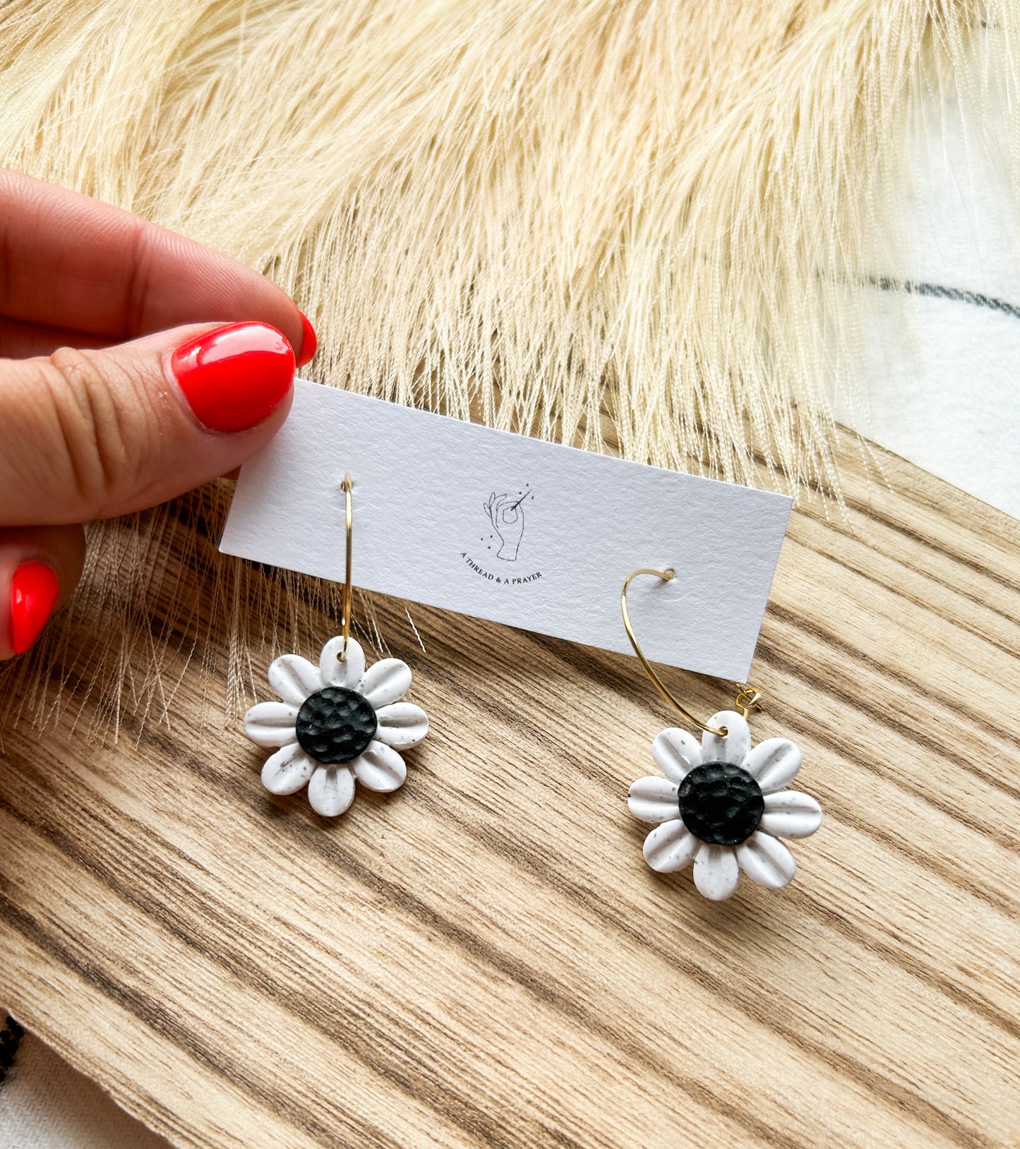 Neutral Daisy Fun Clay Blossoms: Handmade Spring Earrings