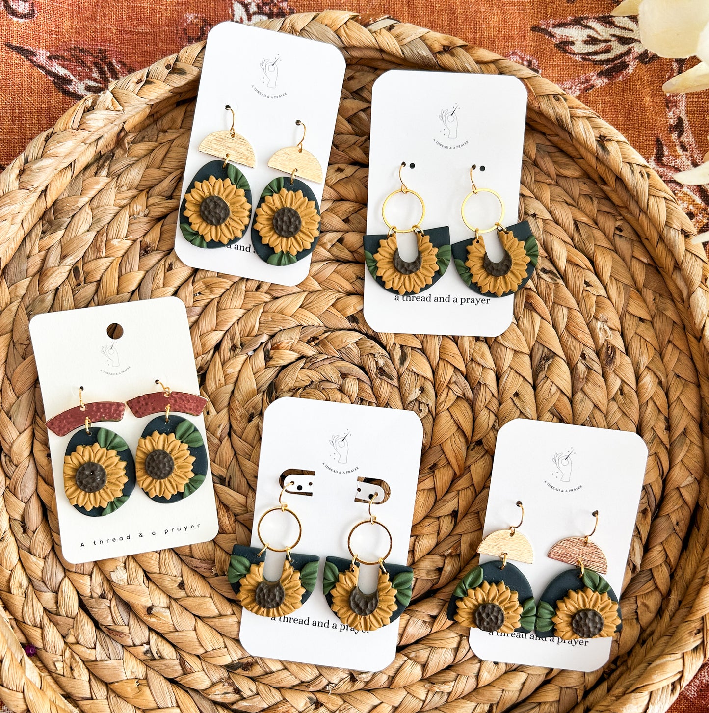 Sunflower Dreams Fall Clay Dangle Earrings | Fall Fashion | Autumn Color | Long Floral Dangles | Lightweight