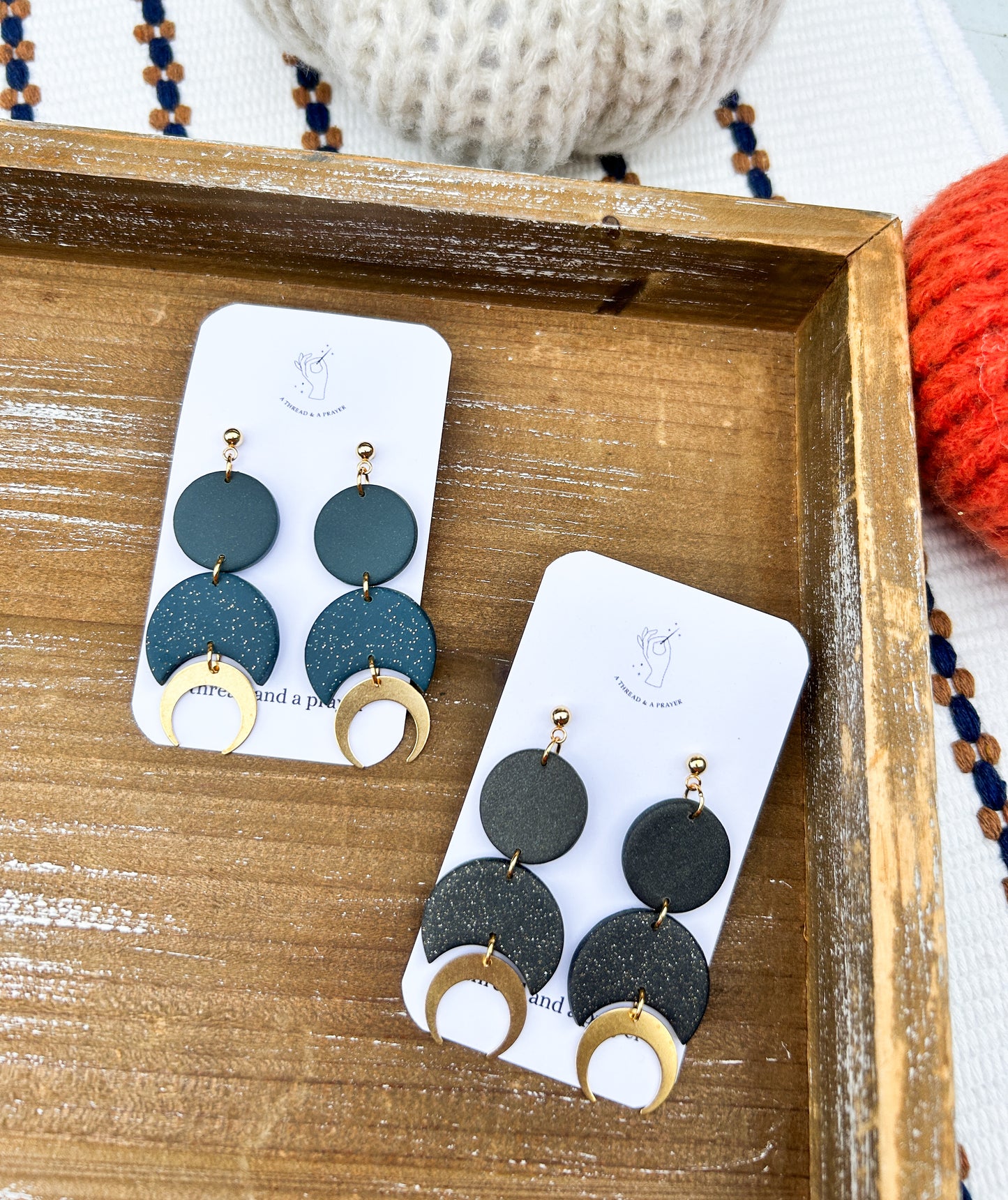 Calling all Witches Vitches Cute Brass Moon Clay Earrings | Halloween | Autumn Earrings | Mystical Moons | Dainty Earrings | Lightweight