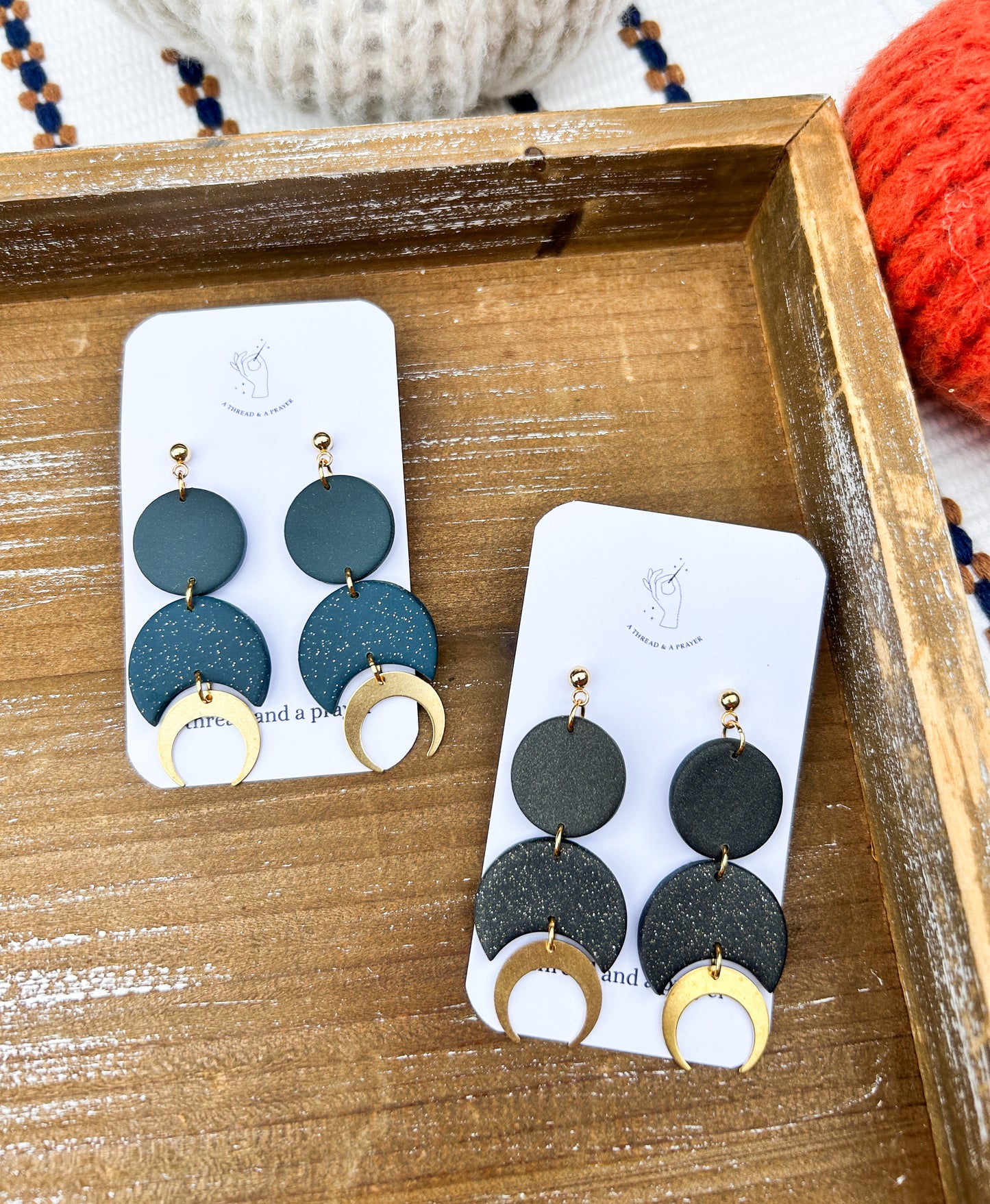 Calling all Witches Vitches Cute Brass Moon Clay Earrings | Halloween | Autumn Earrings | Mystical Moons | Dainty Earrings | Lightweight