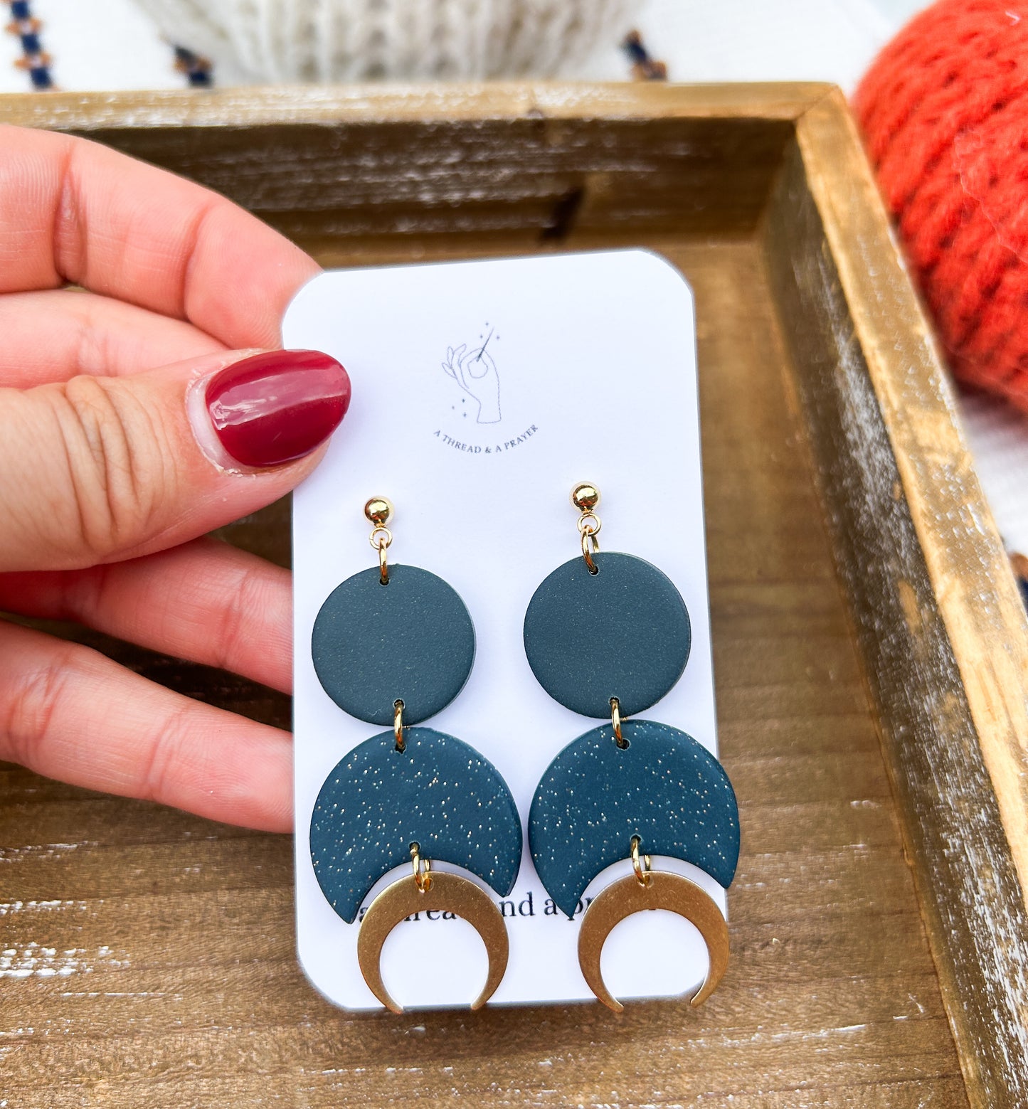 Calling all Witches Vitches Cute Brass Moon Clay Earrings | Halloween | Autumn Earrings | Mystical Moons | Dainty Earrings | Lightweight