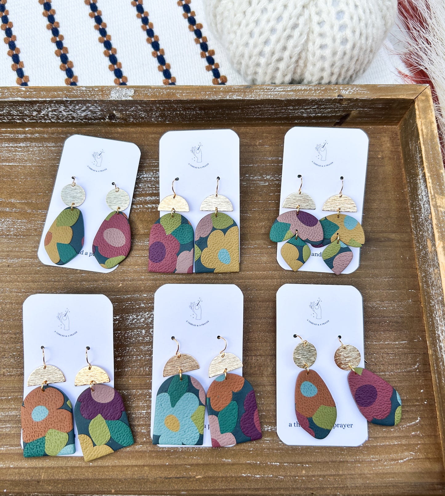 Autumn Floral Textured Clay Earrings | Abstract Earrings | Autumn Jewelry | Handmade Earrings | Fall Styles