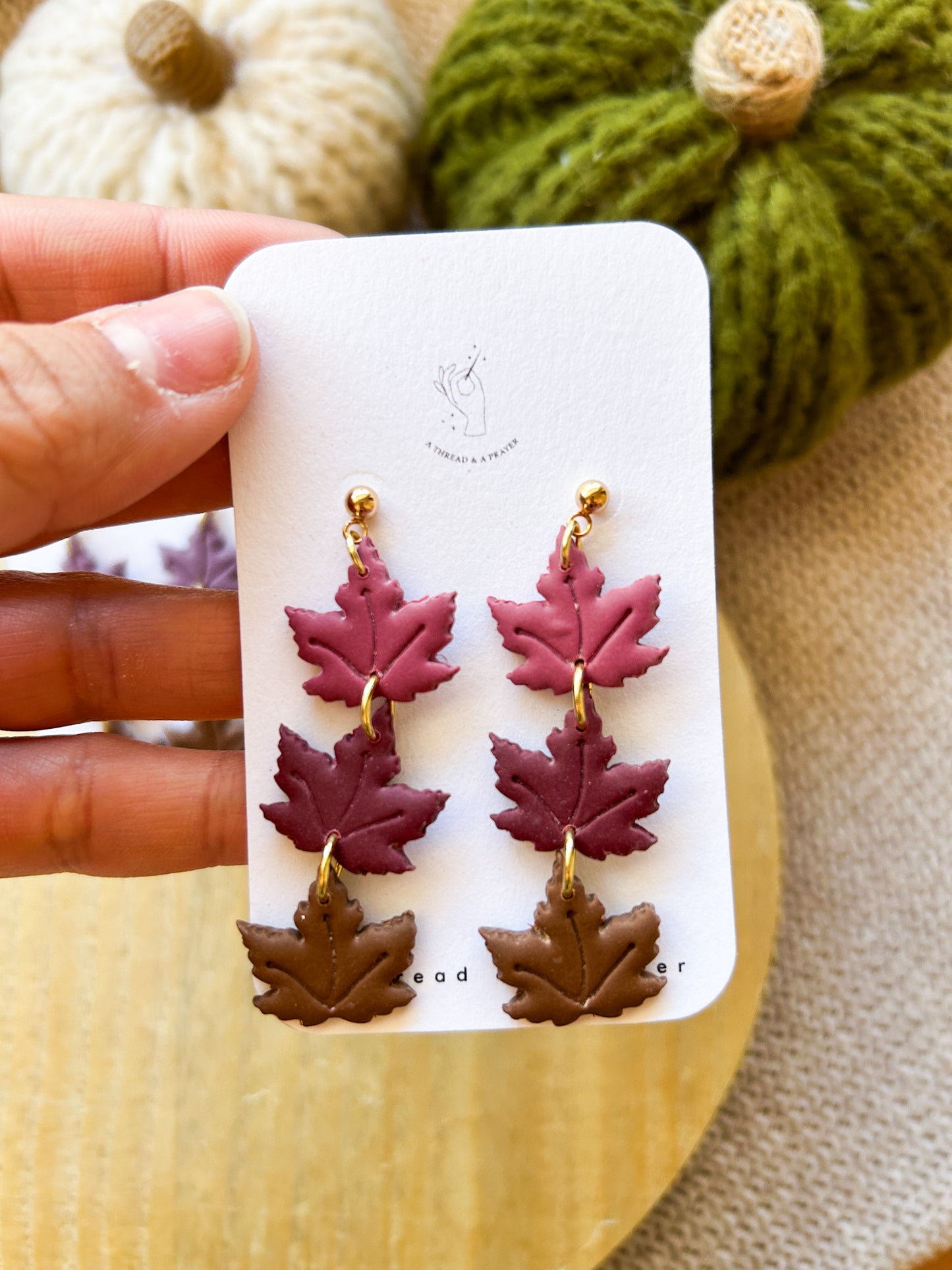 Autumn Leaves in Shades of Pink & Brown | Clay Dangles | Floral Jewelry | Handmade Earrings | Fall Styles
