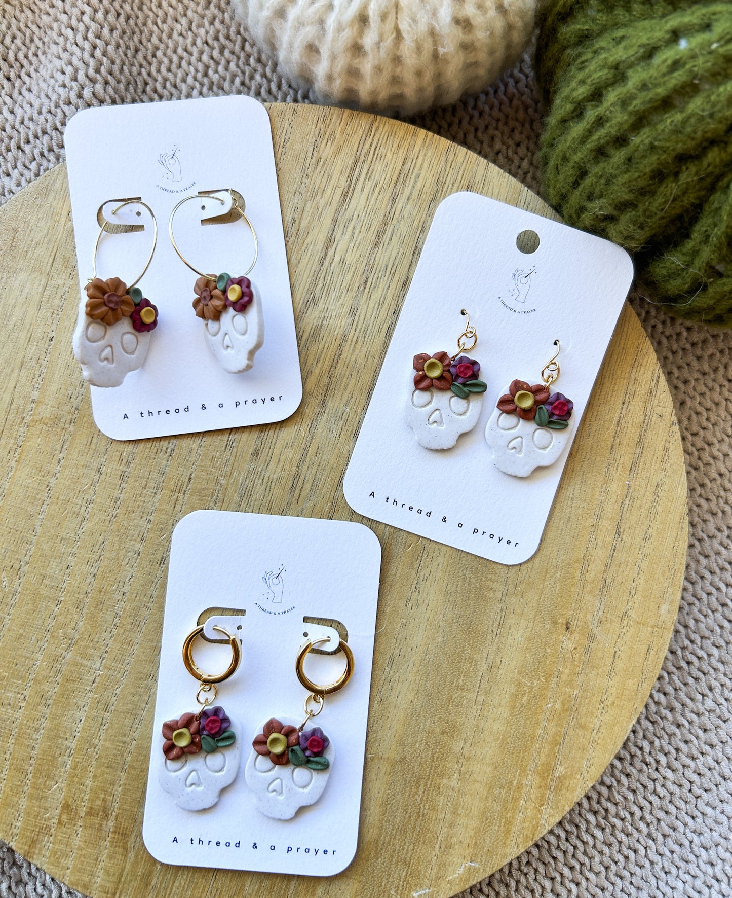 Sweet and Cute Sugar Skulls | Clay Dangles | Floral Jewelry | Handmade Earrings | Fall Styles
