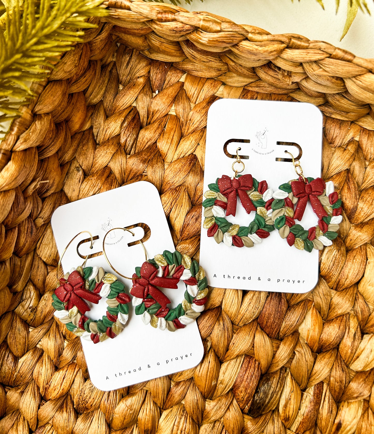 Holiday Clay Wreath Earrings | Winter Styles | Christmas | Stocking Stuffer Ideas | Dangle Earrings | Lightweight