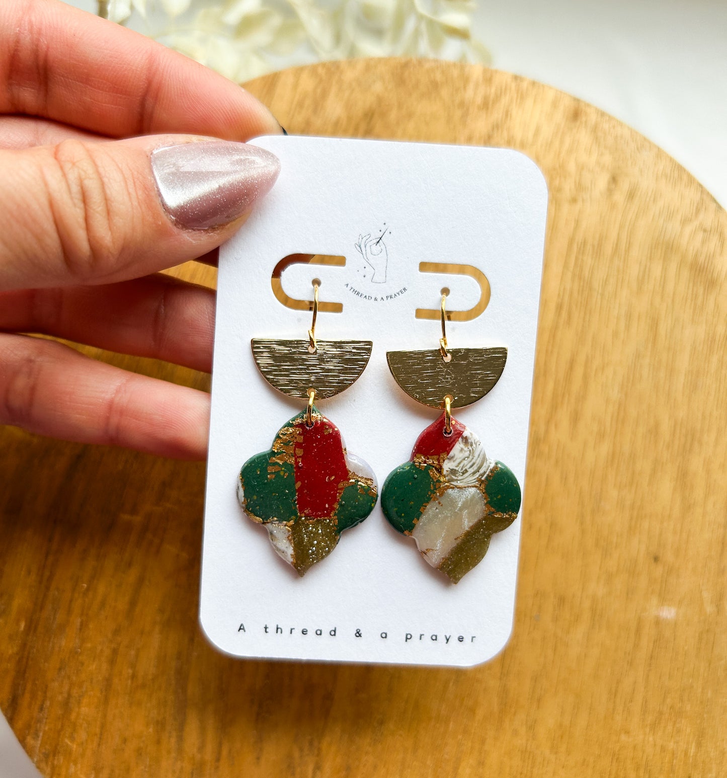 Holiday Marble & Checkered Clay Earrings | Red, Green and Gold | Winter Styles | Christmas | Stocking Stuffer Ideas | Dangle Earrings | Lightweight