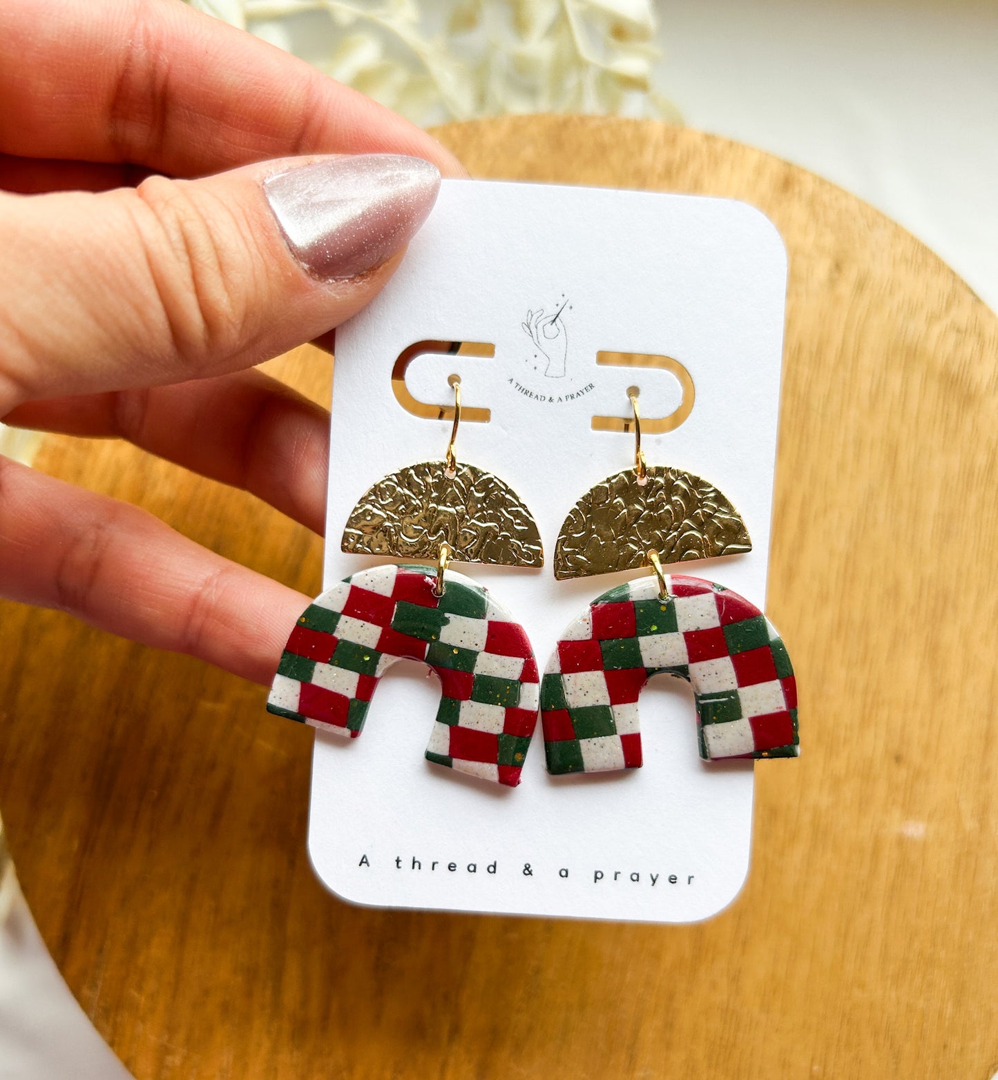 Holiday Marble & Checkered Clay Earrings | Red, Green and Gold | Winter Styles | Christmas | Stocking Stuffer Ideas | Dangle Earrings | Lightweight