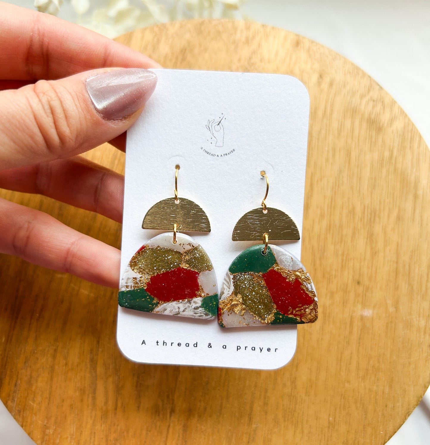Holiday Marble & Checkered Clay Earrings | Red, Green and Gold | Winter Styles | Christmas | Stocking Stuffer Ideas | Dangle Earrings | Lightweight