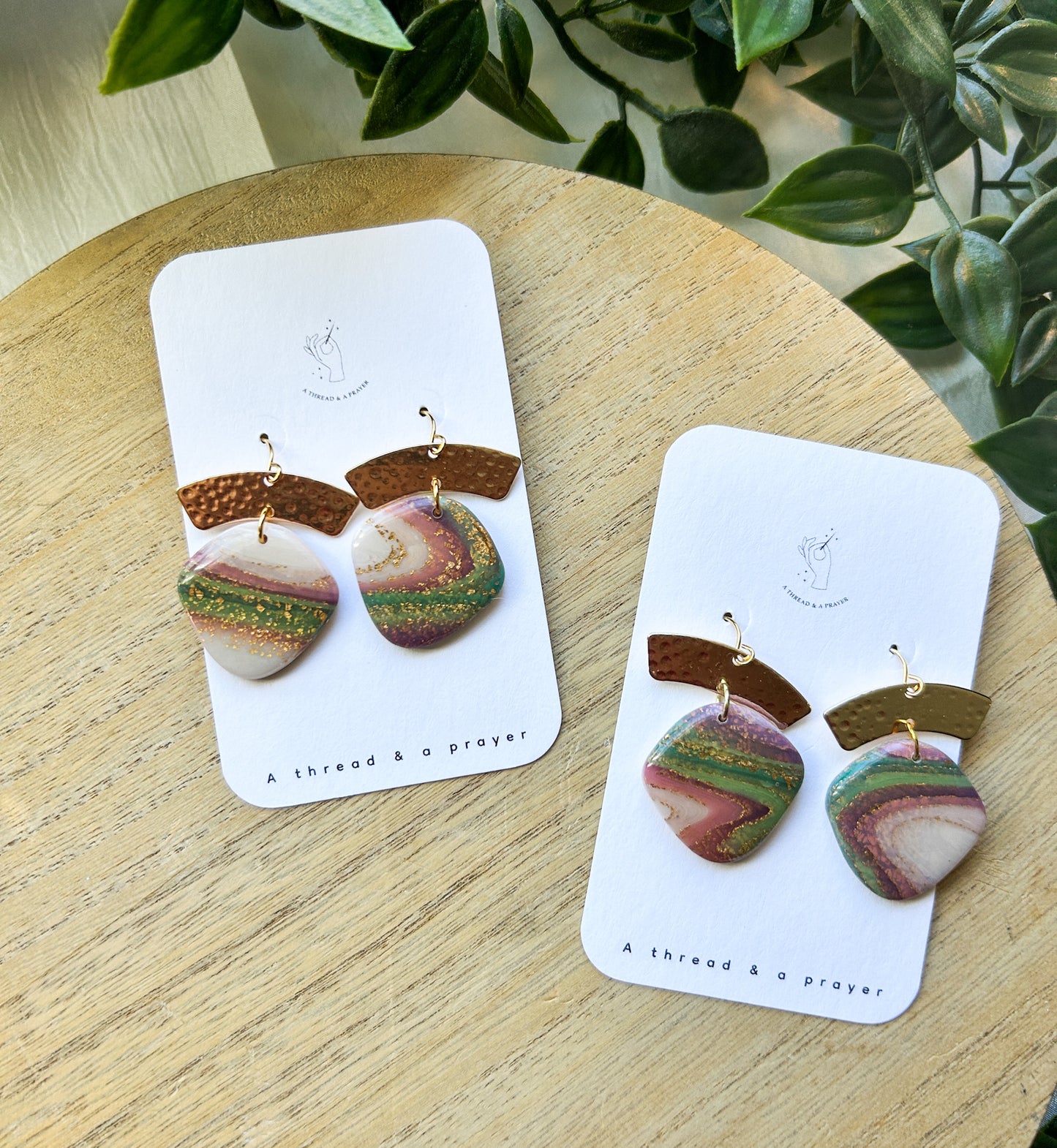 Faux Gemstone Green, Purple & Pink Clay Earrings | Fancy | Glitter and Shine | Resin Coated Earrings | Lightweight