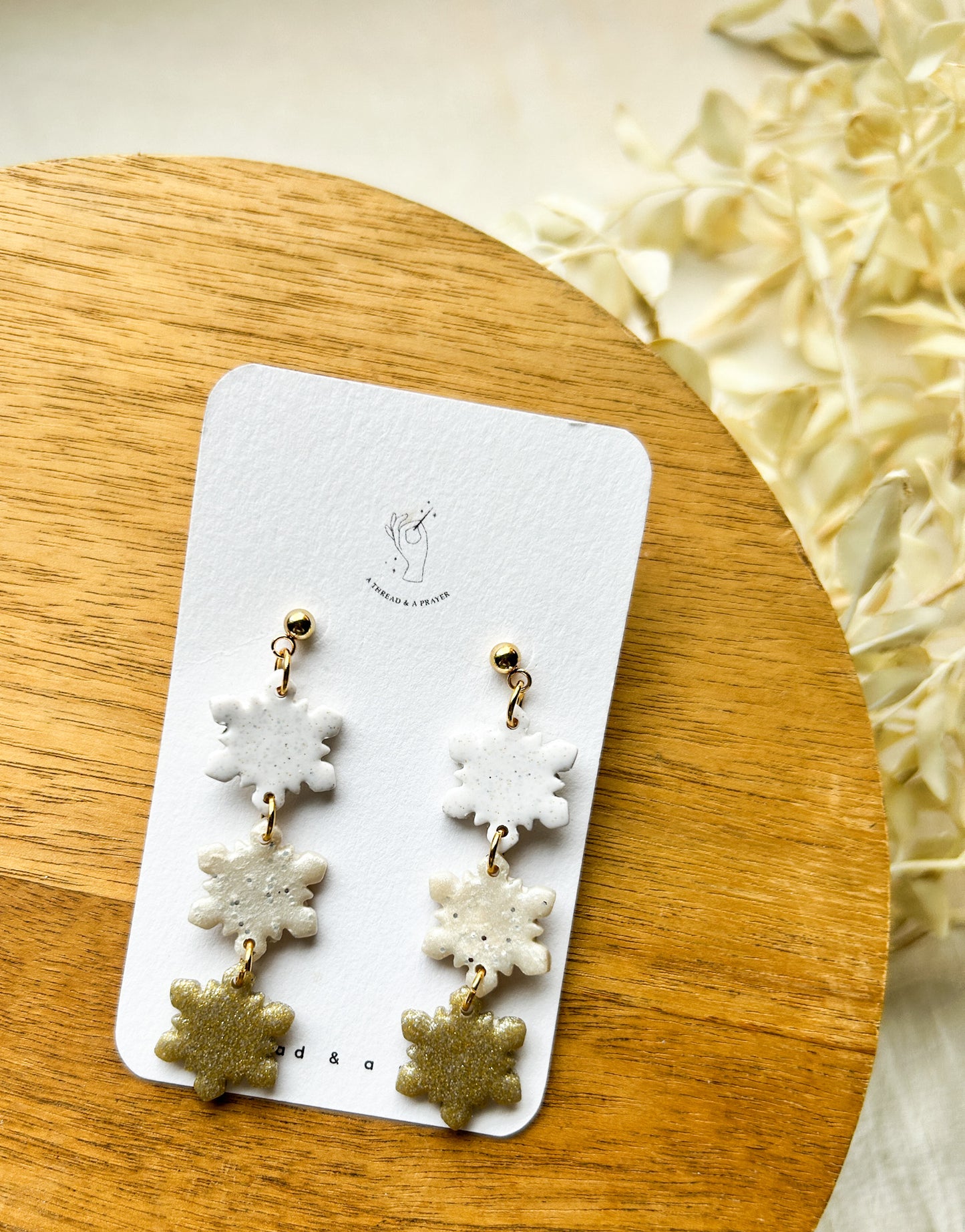 Snowflake Stacked Dangle Earrings | Winter Style | Holiday Earrings | Sparkle Earrings | Clay Earrings | Lightweight