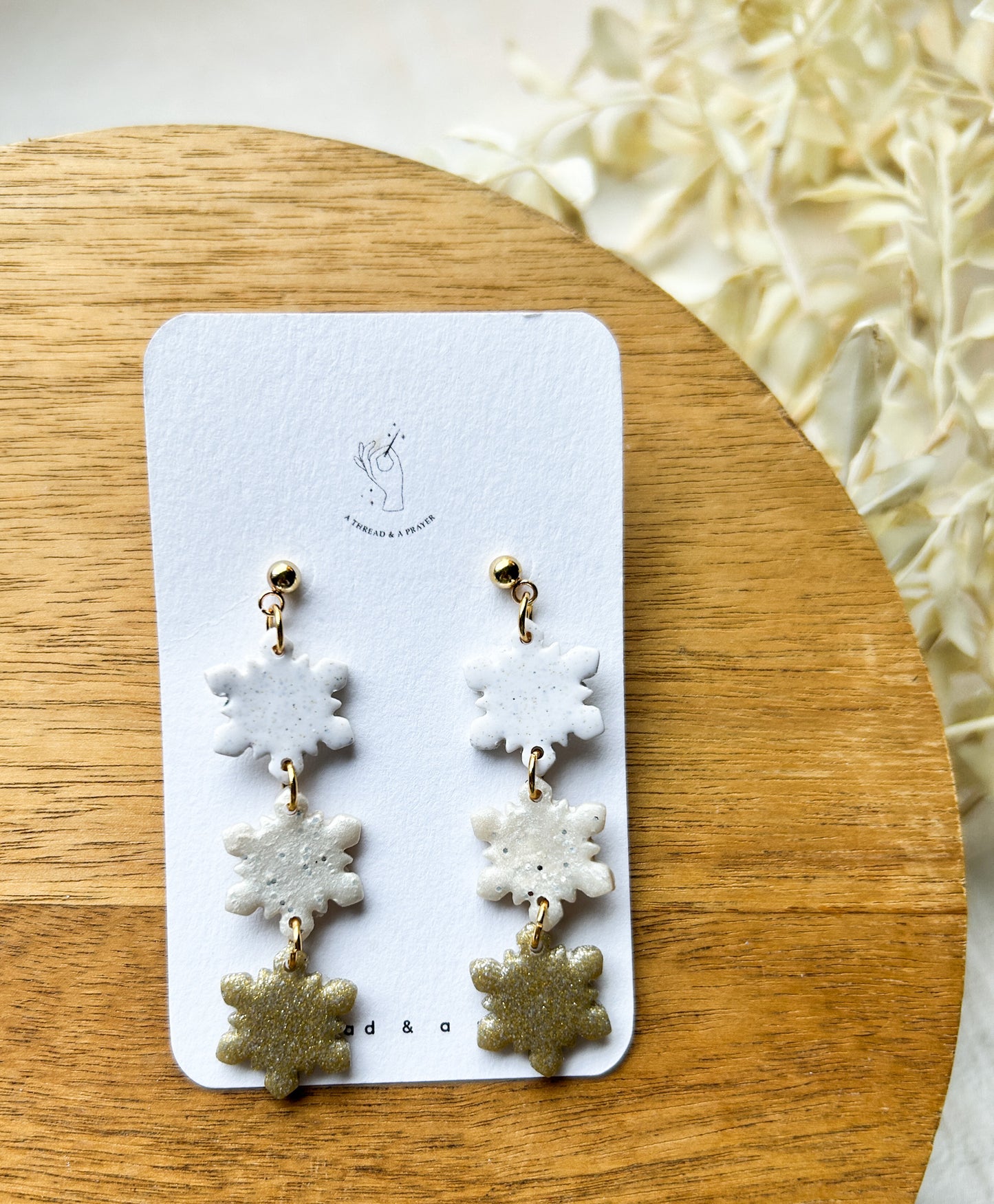 Snowflake Stacked Dangle Earrings | Winter Style | Holiday Earrings | Sparkle Earrings | Clay Earrings | Lightweight