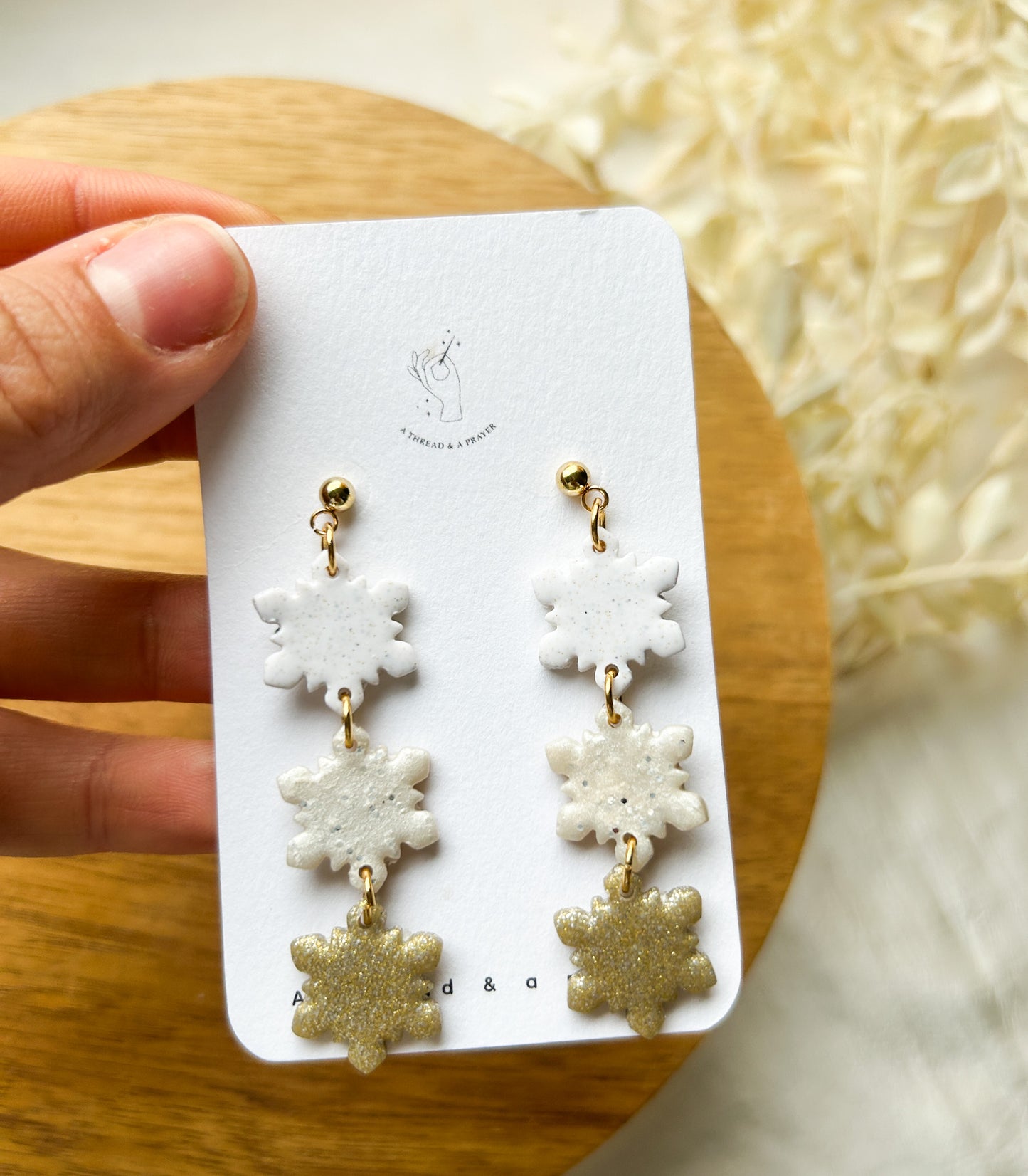 Snowflake Stacked Dangle Earrings | Winter Style | Holiday Earrings | Sparkle Earrings | Clay Earrings | Lightweight