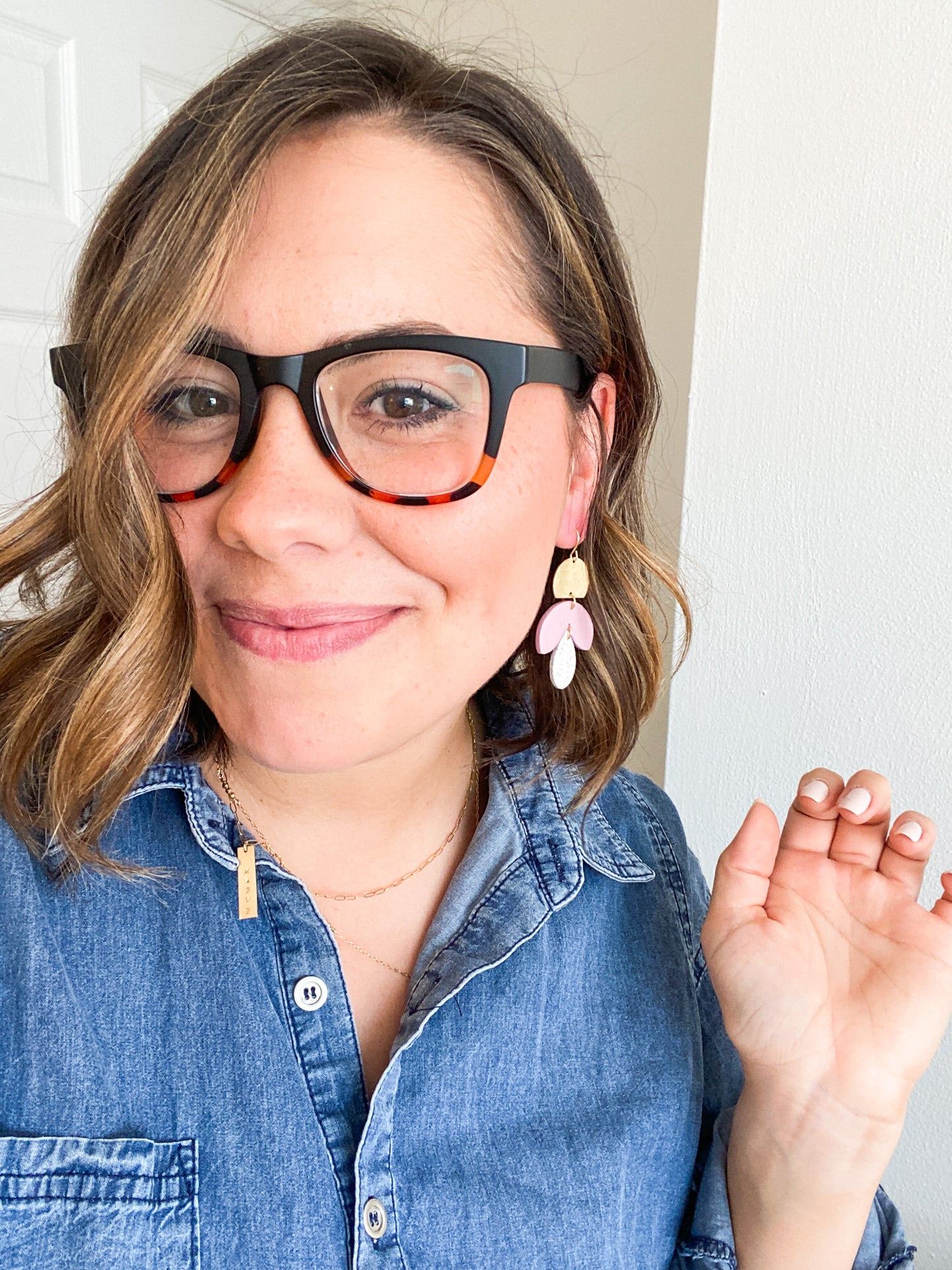 Lilac and Speckled Clay Earrings | Brass Accents | Spring Style | Everyday Wear | Basic Earrings