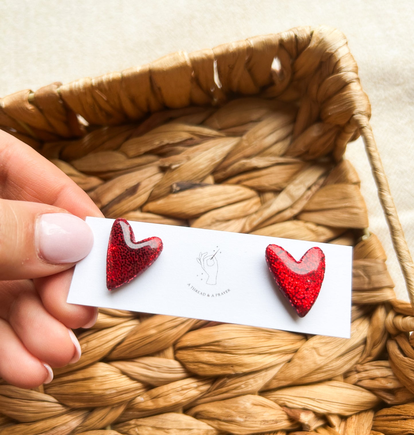 Heart Stud Earrings | Checkered Studs | Valentine's Day | Stud Earrings | Titanium | Hypoallergenic | Winter Color Earrings | Glitter | Lightweight