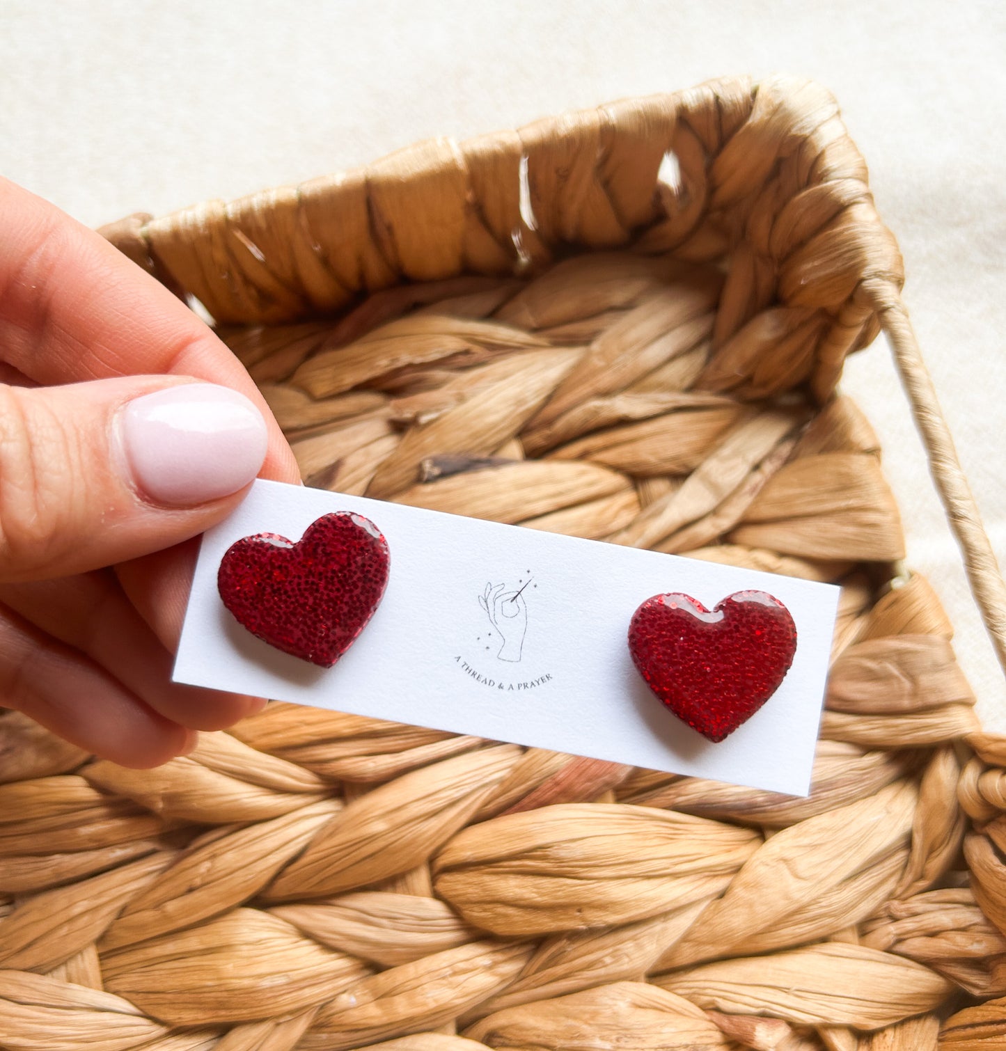 Heart Stud Earrings | Checkered Studs | Valentine's Day | Stud Earrings | Titanium | Hypoallergenic | Winter Color Earrings | Glitter | Lightweight